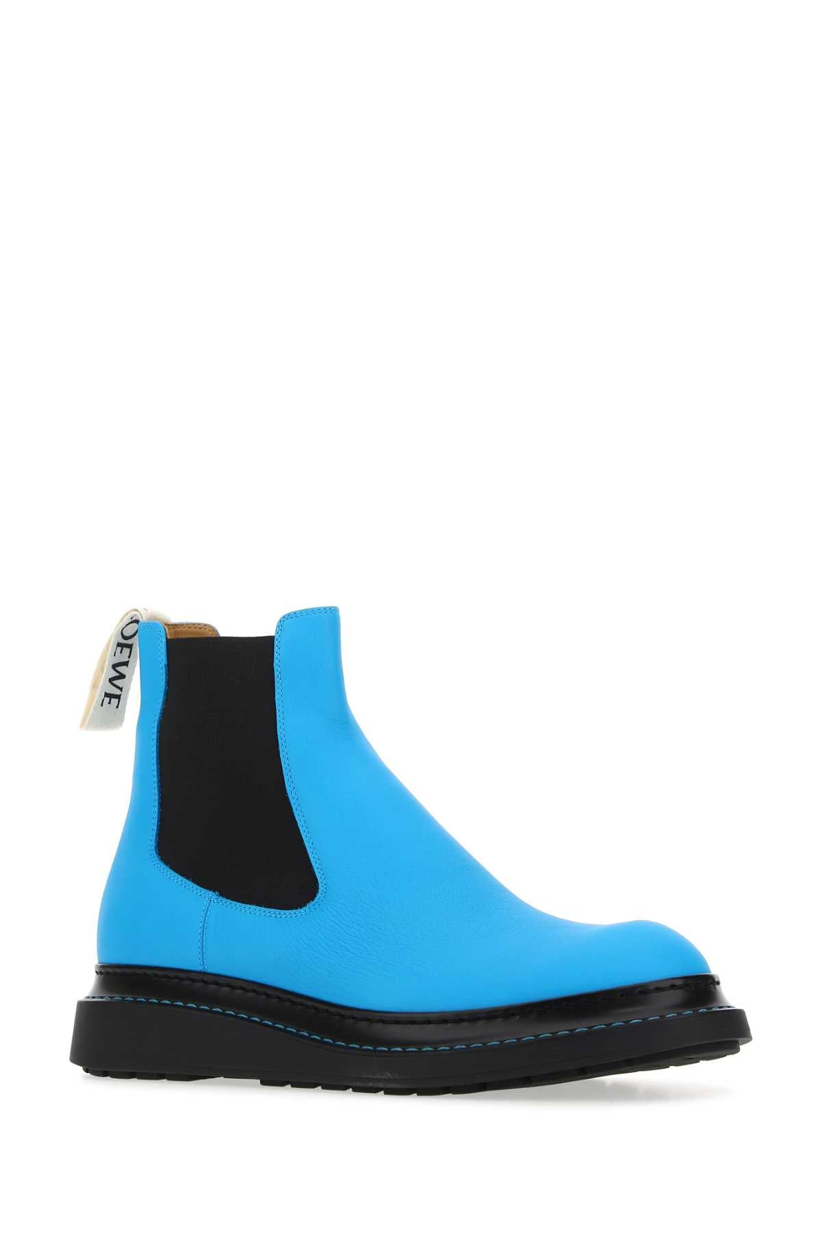 Loewe Men Fluo Light-Blue Leather Ankle Boots - 2