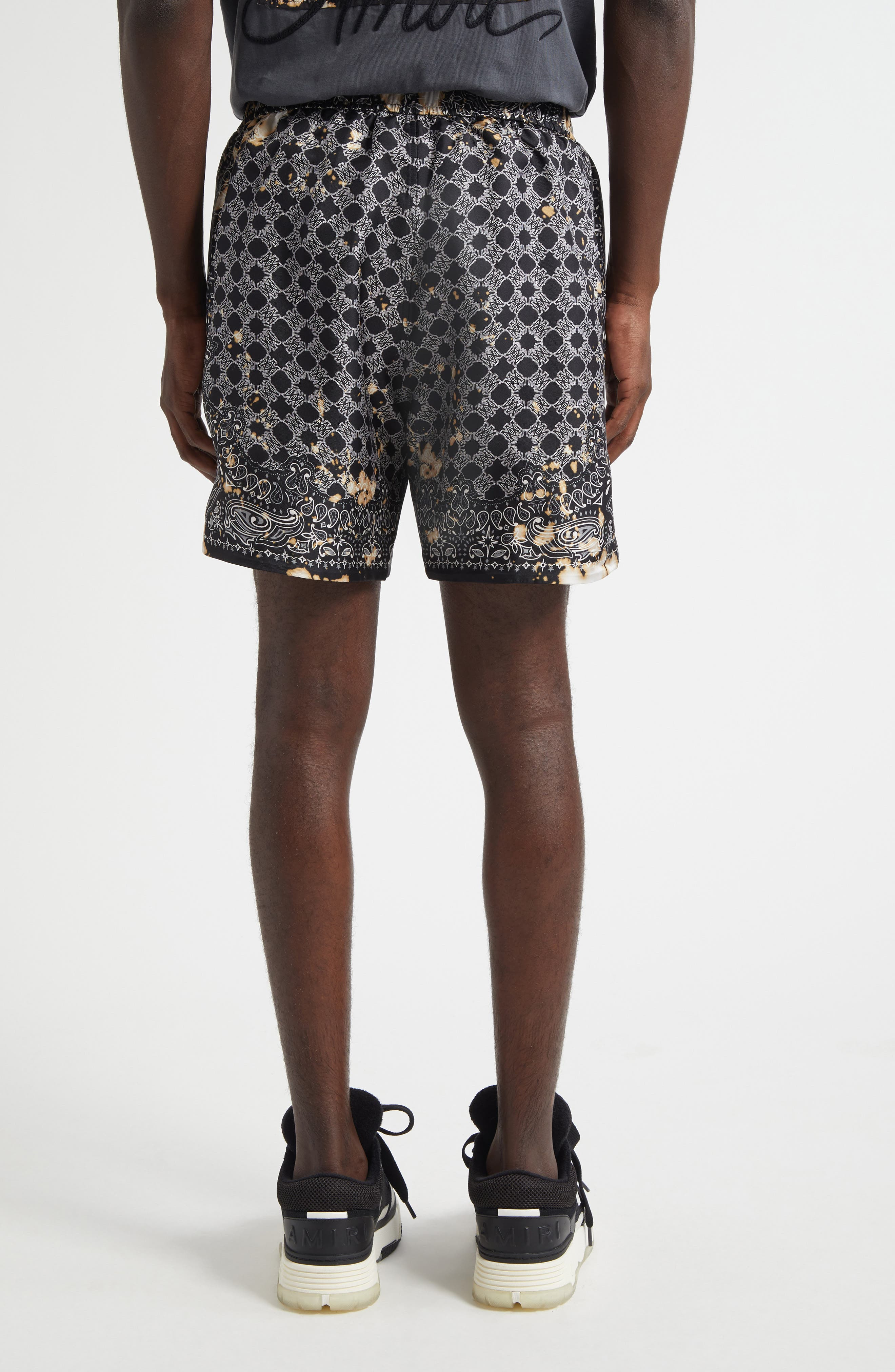 AMIRI Bleach Bandana Silk Drawstring Shorts in Black at Nordstrom - 3