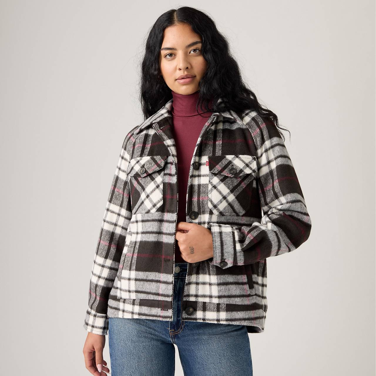 WOOL BLEND RAGLAN SLEEVE SHIRT JACKET - 2