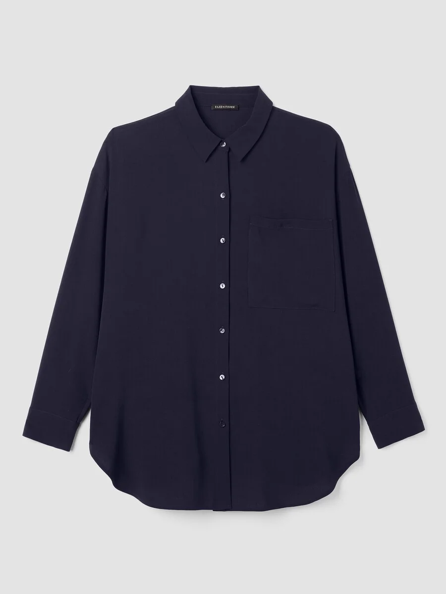 Silk Georgette Crepe Classic Collar Long Shirt - 1