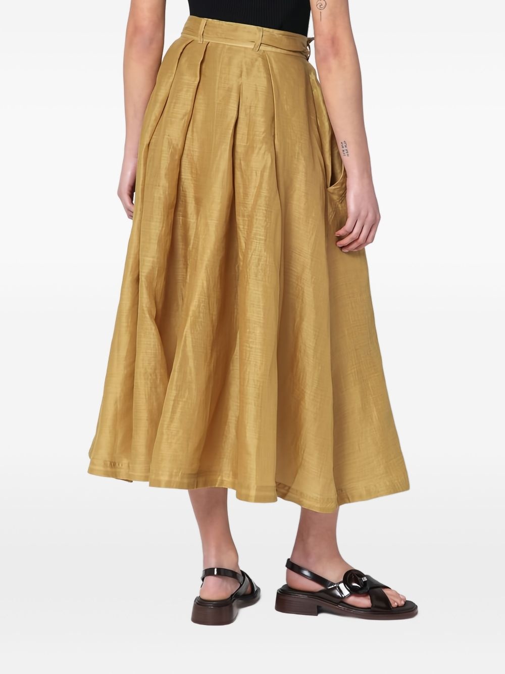tie-waist pleated midi skirt - 4