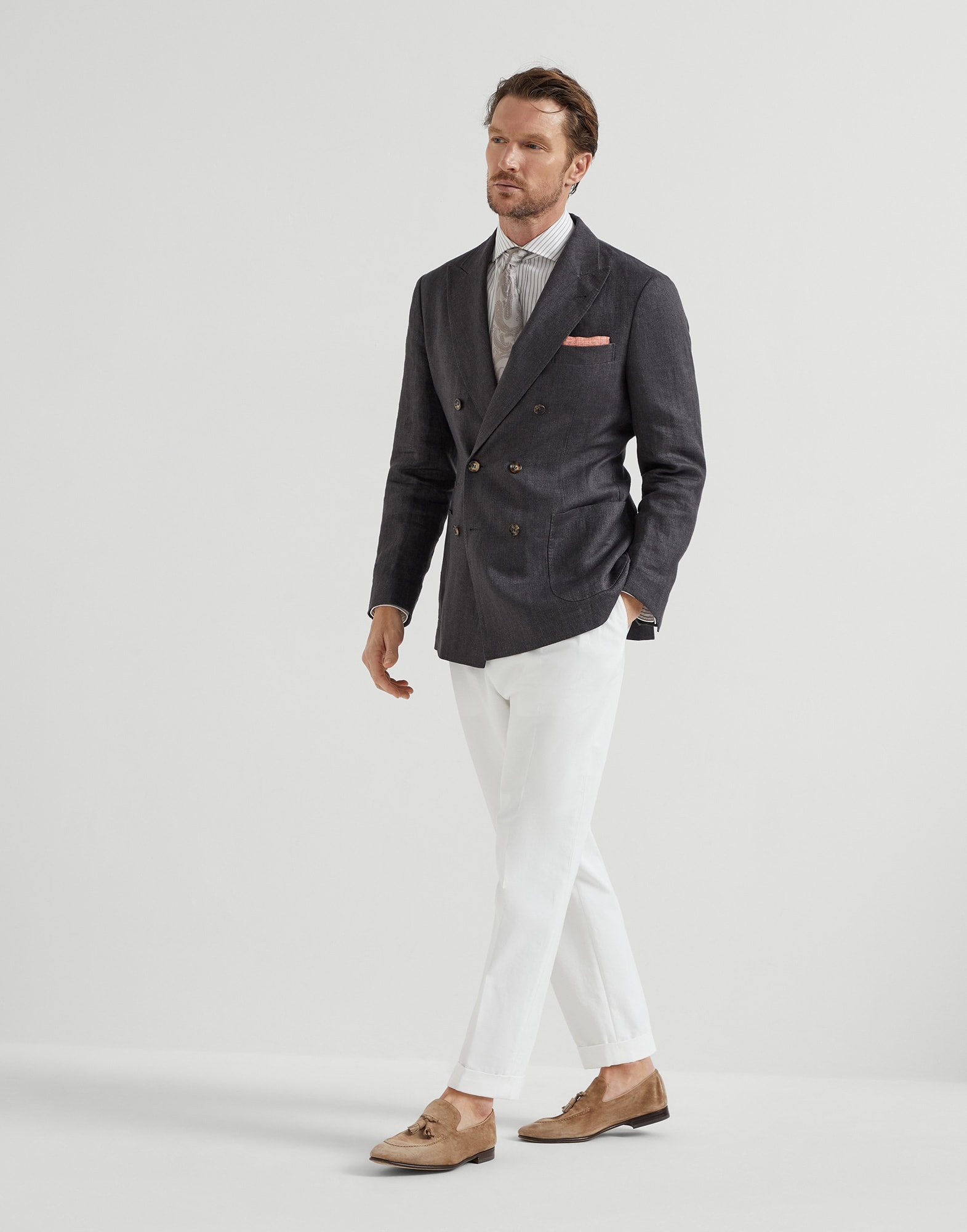 Striped poplin slim fit shirt with spread collar - 5