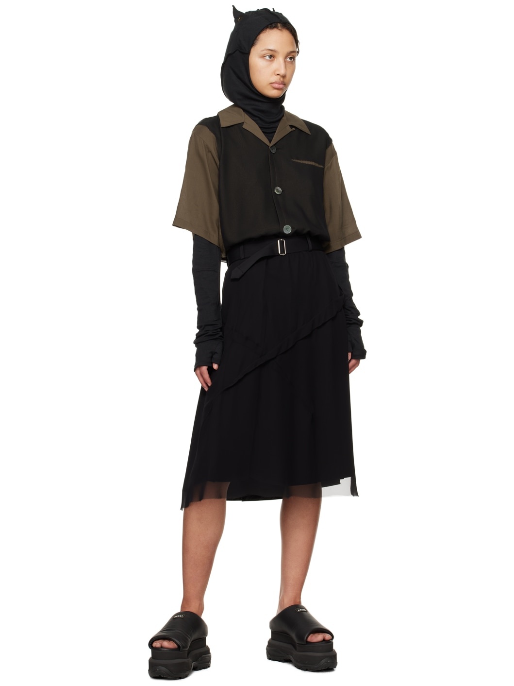Black Layered Midi Skirt - 4