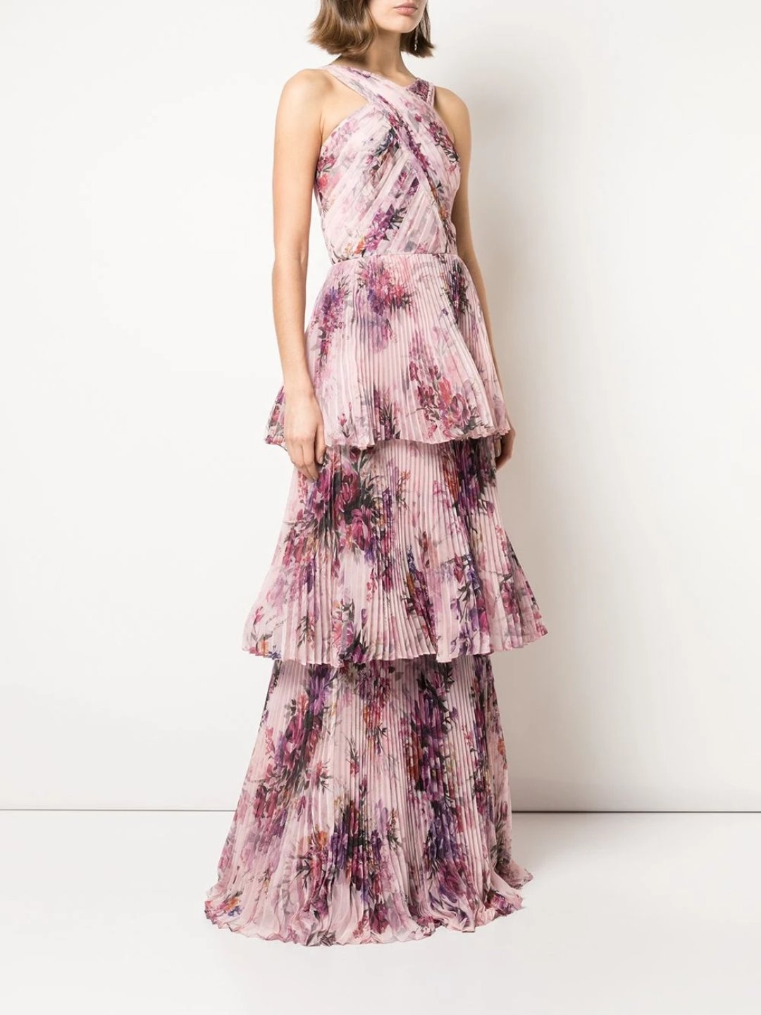 PLEATED CHIFFON TIERED HALTER GOWN - 2