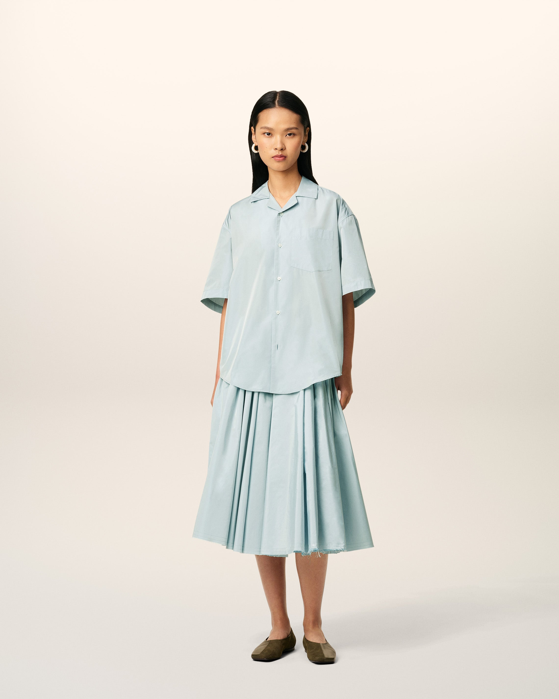 BLUE TAFFETAS SHORT SLEEVED BOXY SHIRT - 2