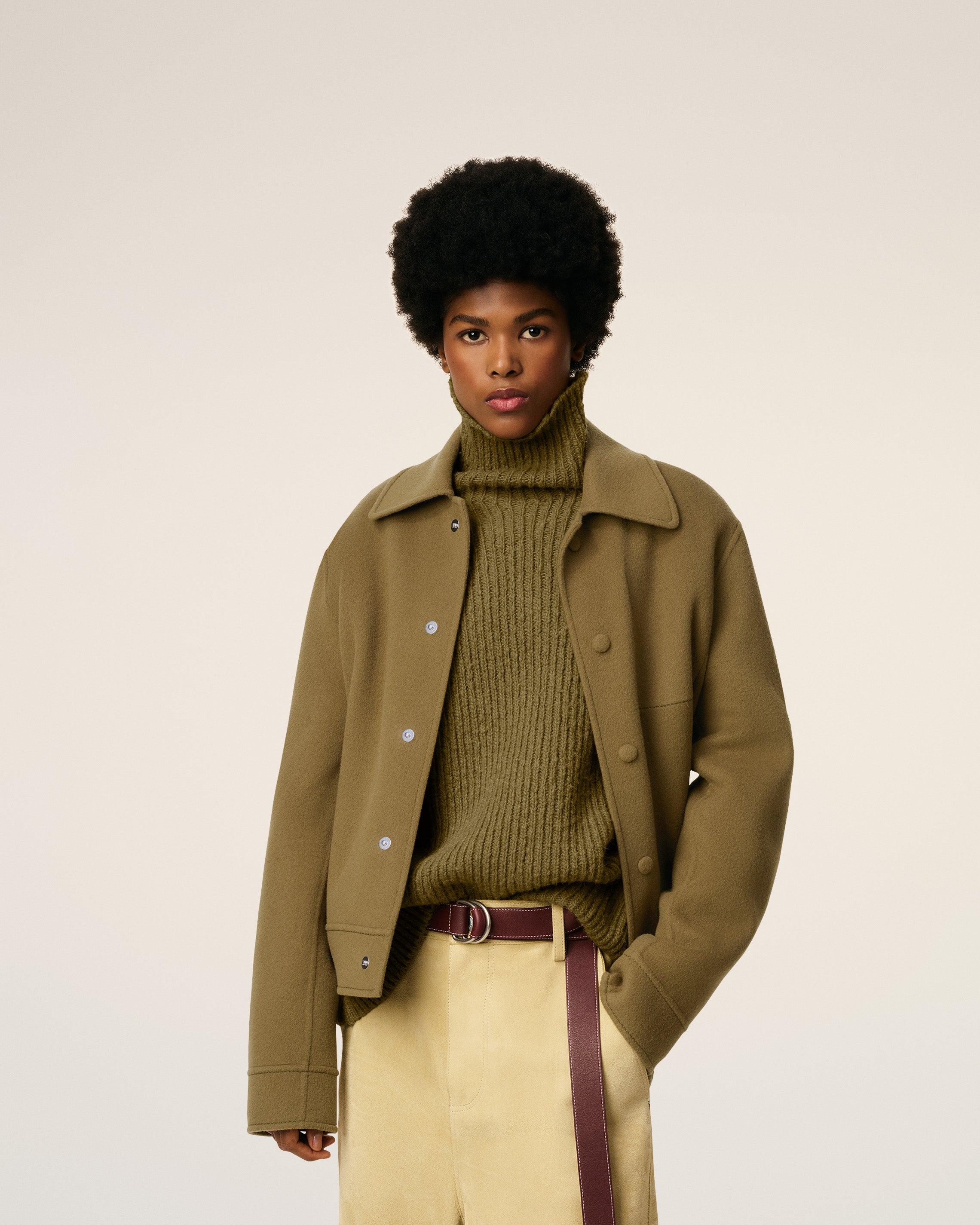 GREEN WOOL BOXY BUTTONED JACKET - 3