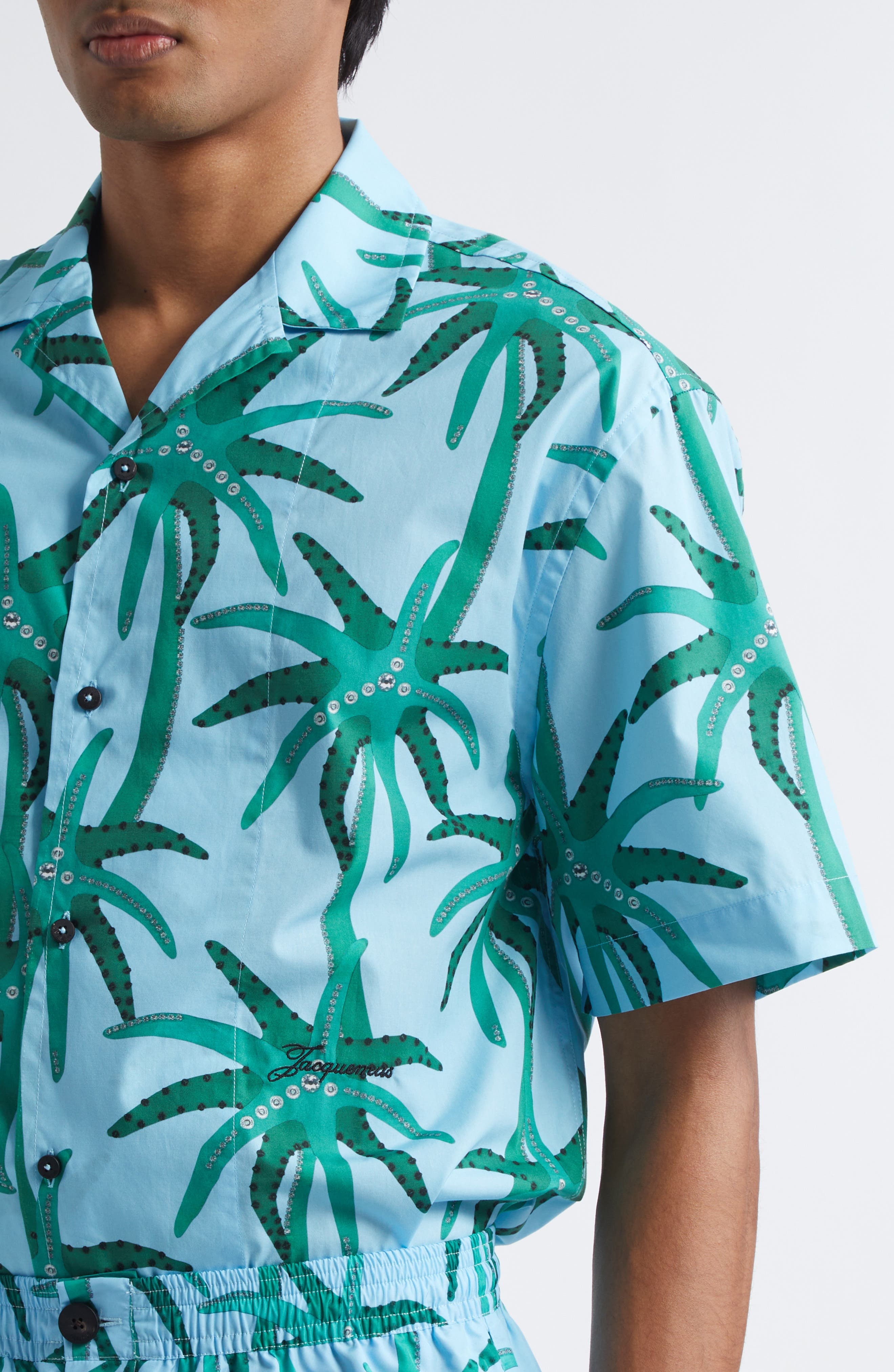 Jacquemus La Chemise Jean Camp Shirt in Print Palmtrees Star Blue at Nordstrom - 5