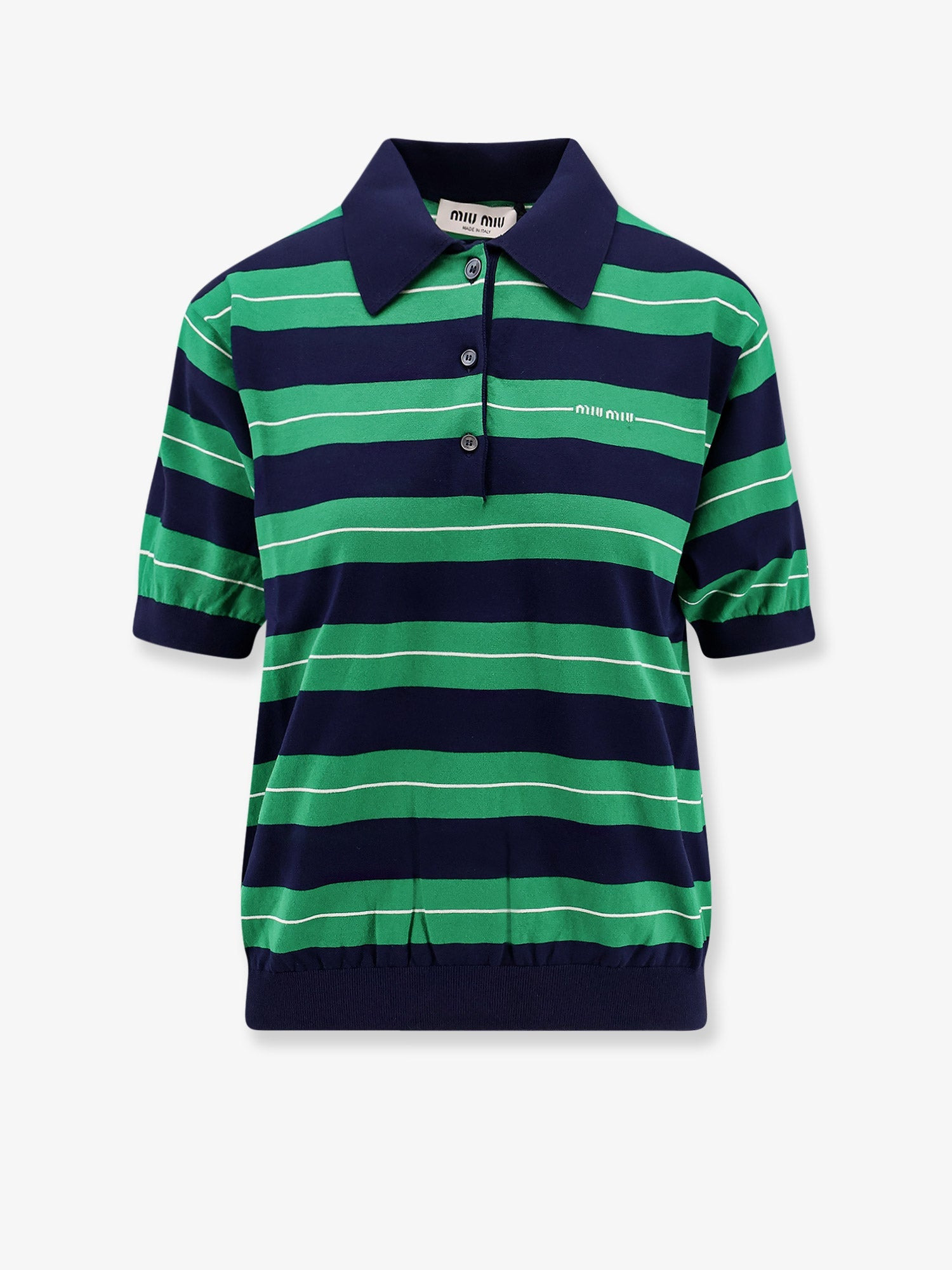 Miu Miu Striped Cotton Polo Shirt - 1