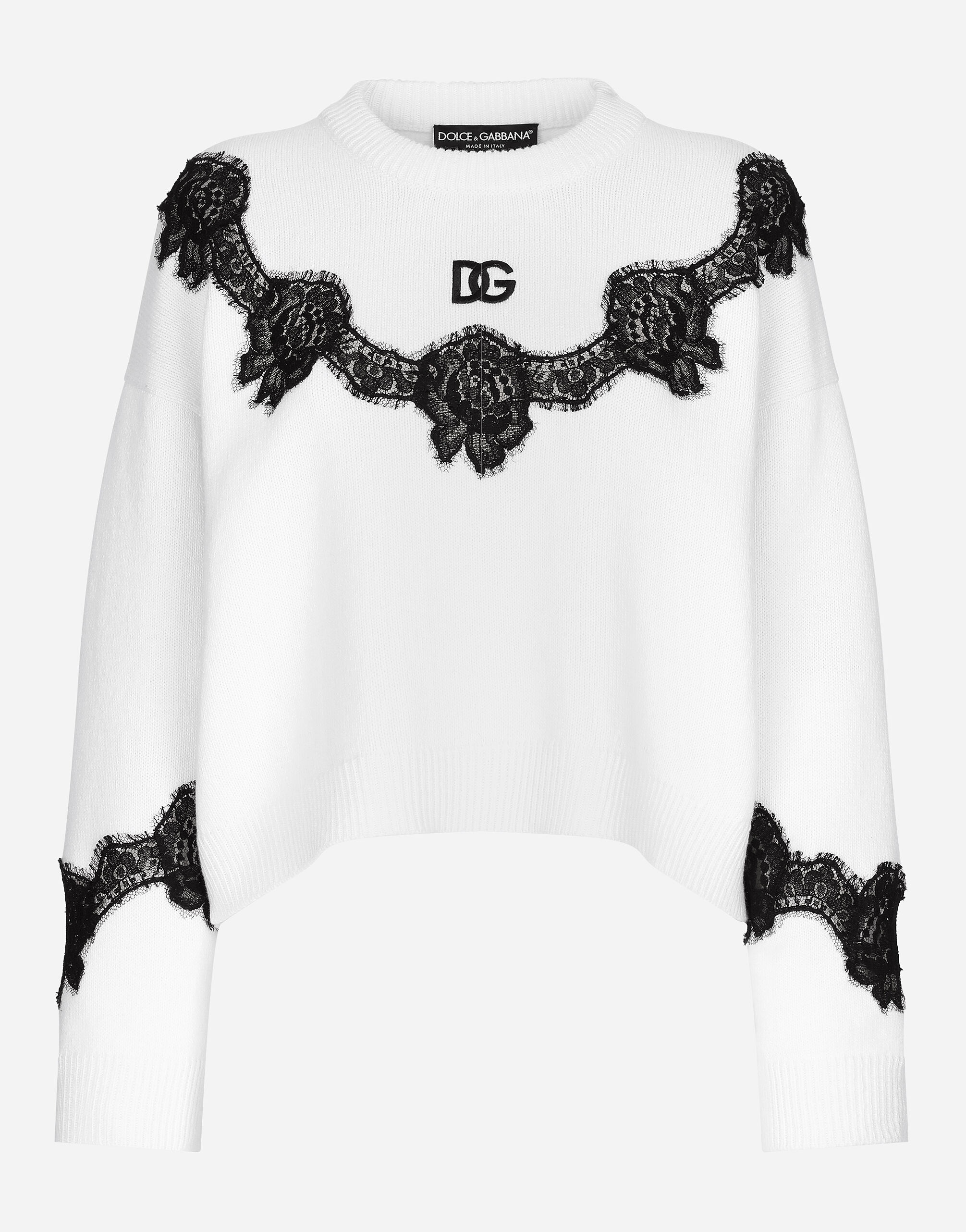 Wool sweater with DG logo and lace inserts - 1