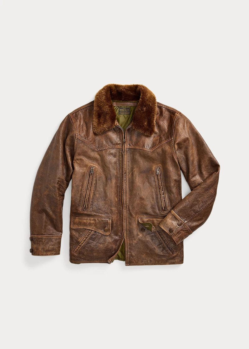 Shearling-Collar Leather Car Coat 1