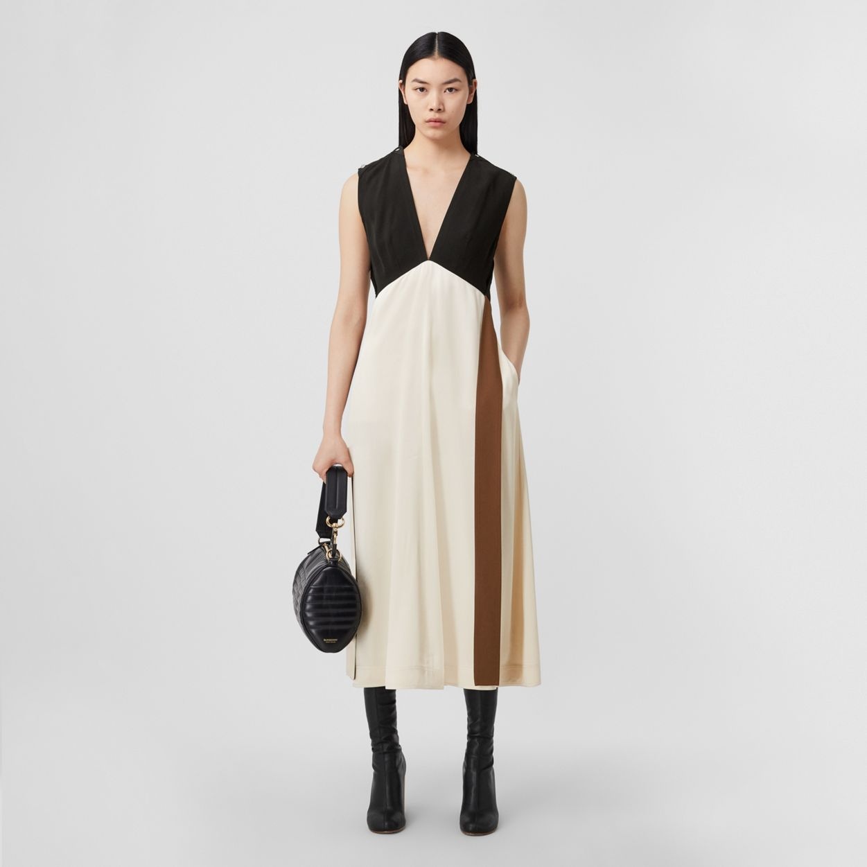 Sleeveless Colour Block Viscose Dress - 2