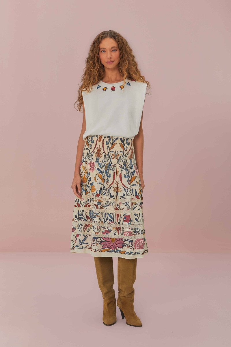 FARM RIO White Beaded Flowers T-Shirt outlook