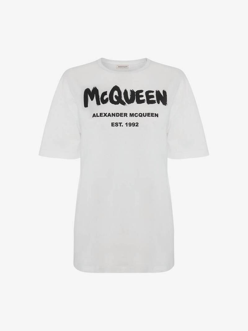 Women's McQueen Graffiti T-shirt in White/black 1