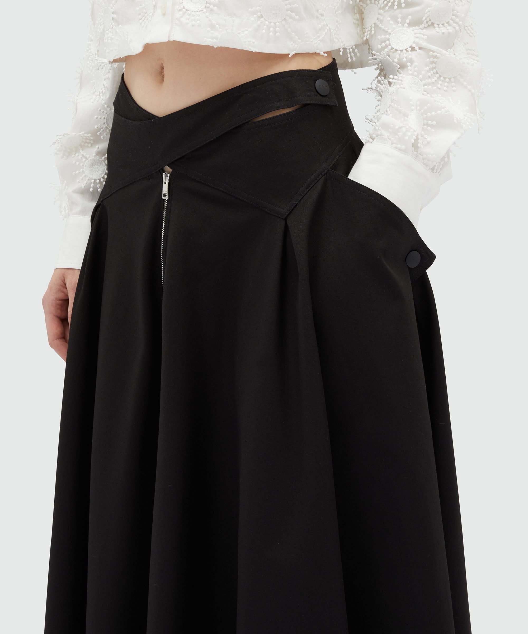 Wide gabardine skirt with crossover - 5