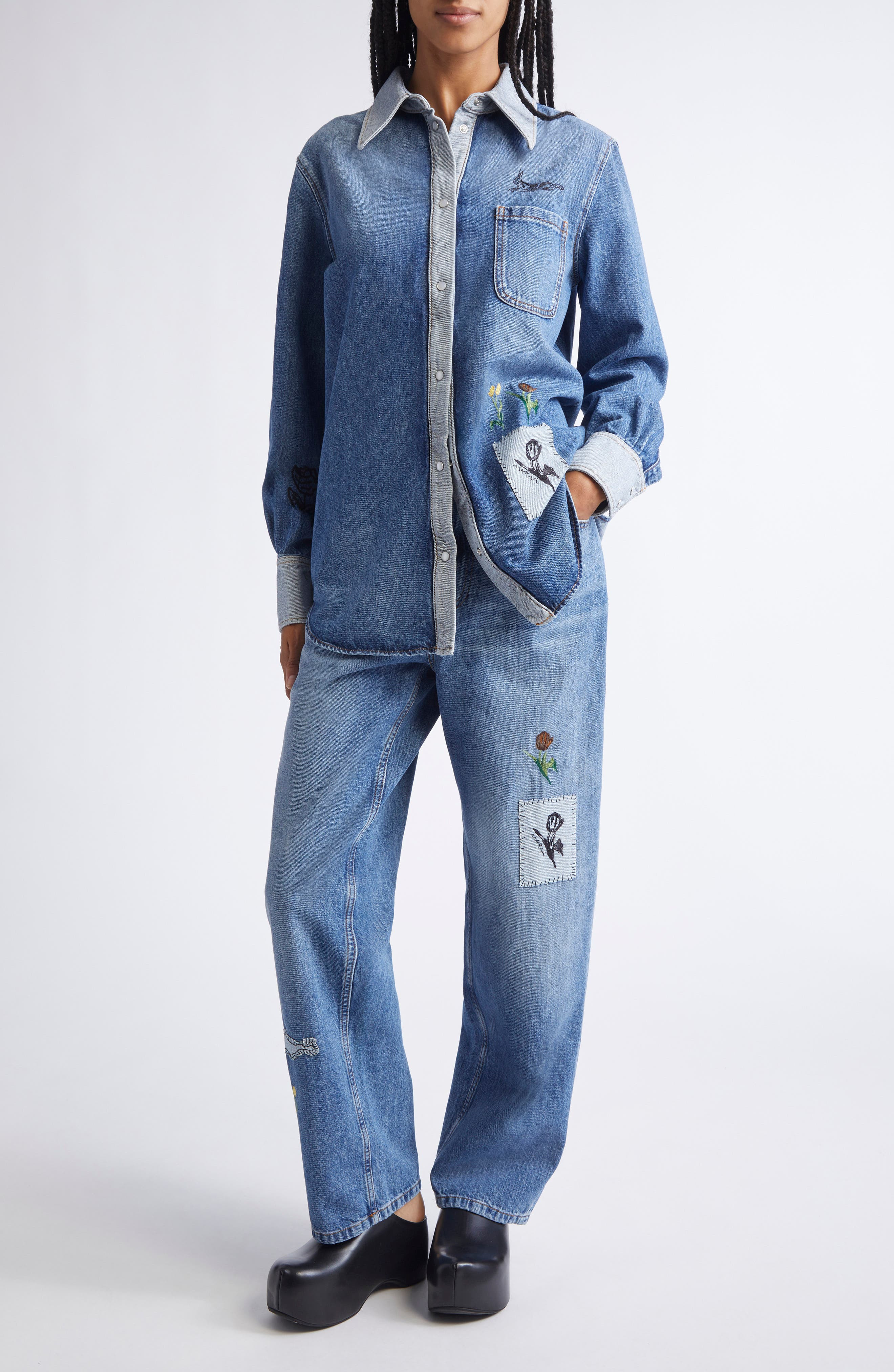 Marni Embroidered Spliced Jeans in Azure at Nordstrom - 8