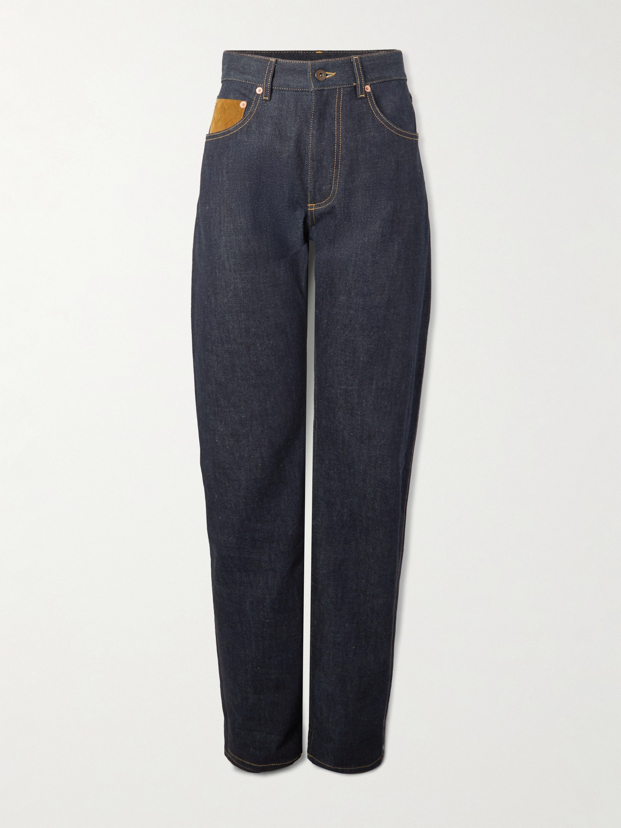 Intrecciato Suede-trimmed High-rise Straight-leg Jeans - 1