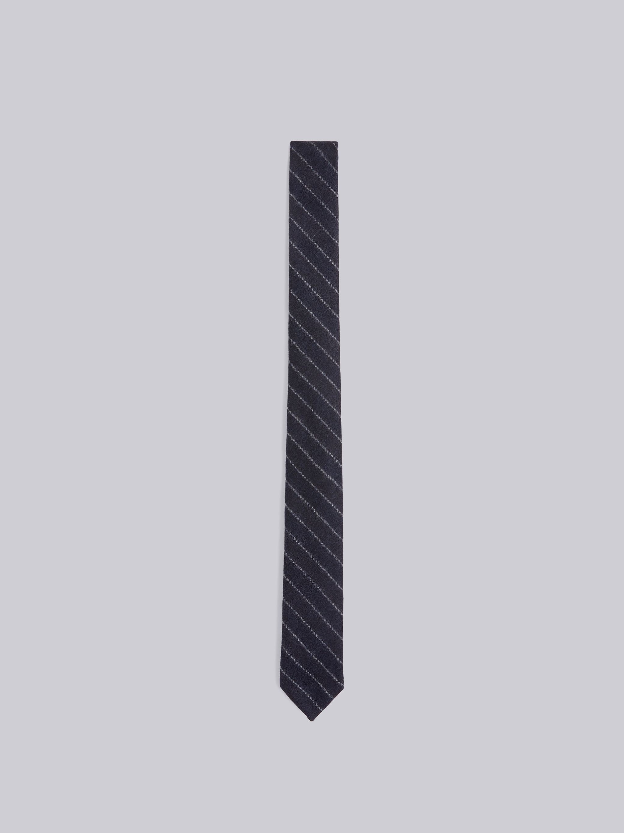 Navy Wool Flannel Tonal Ground Chalk Stripe Classic Tie - 1