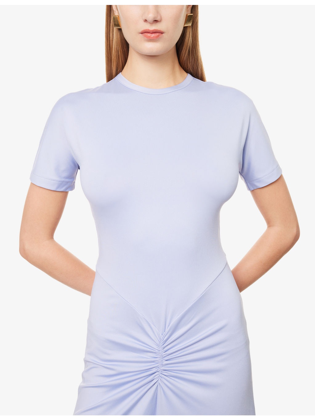 Gathered Short-Sleeve Stretch-Woven Midi Dress - 5