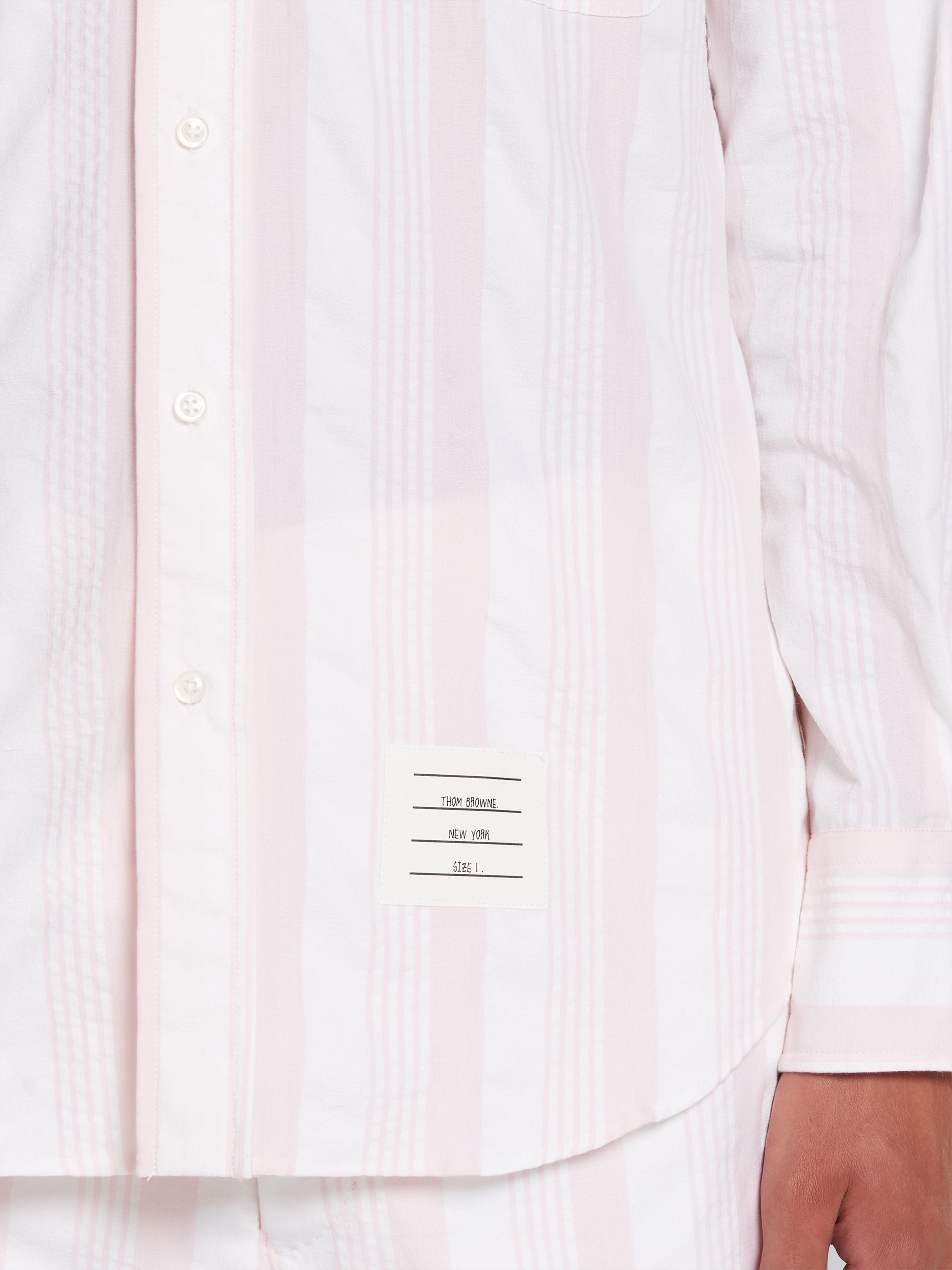 Light Pink Stripe Seersucker Stripe Grosgrain Armband Straight Fit Shirt - 6