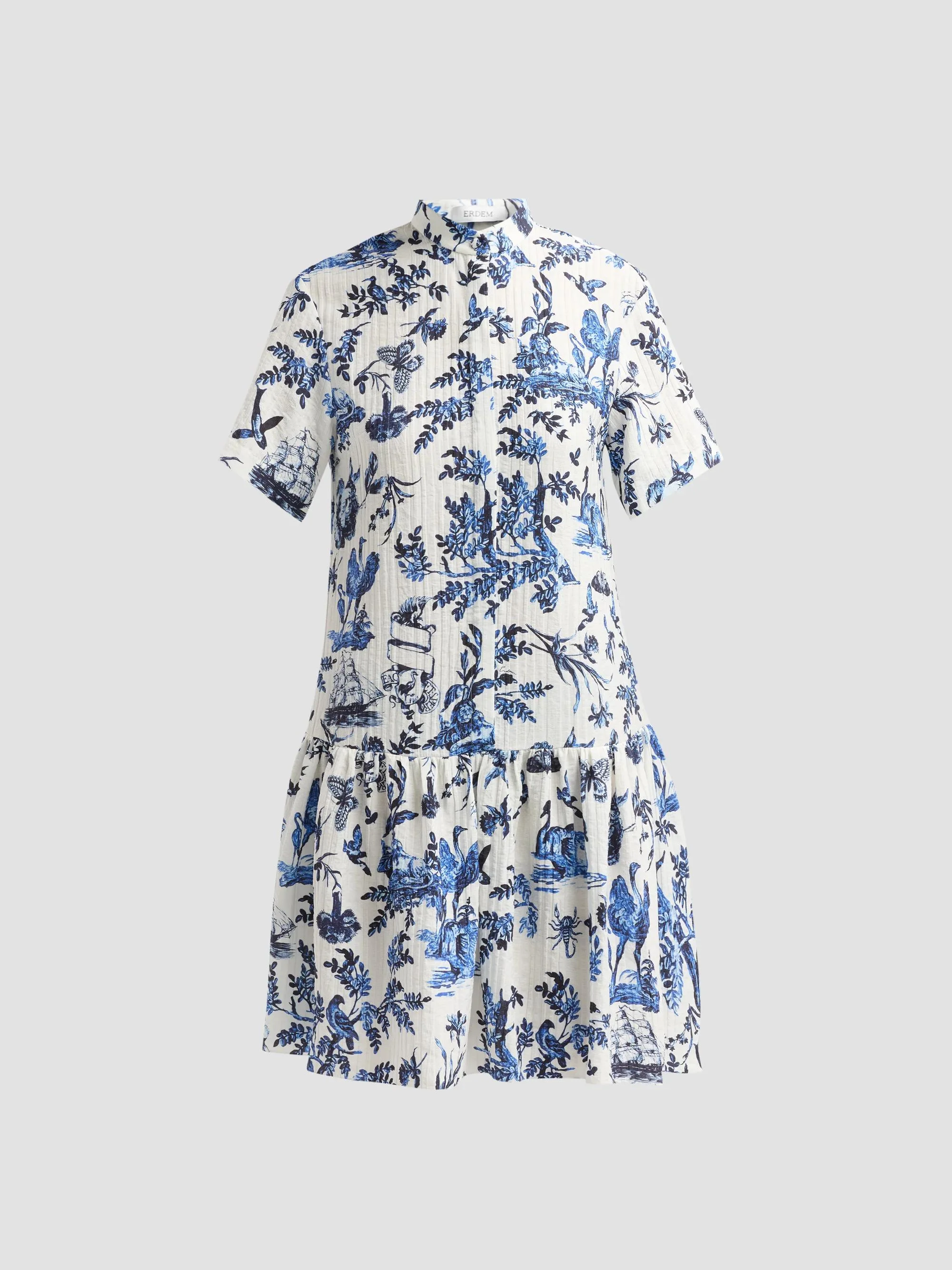 Women's Crinkled Floral Jacquard Mini Shirtdress - Ink Blue - 1