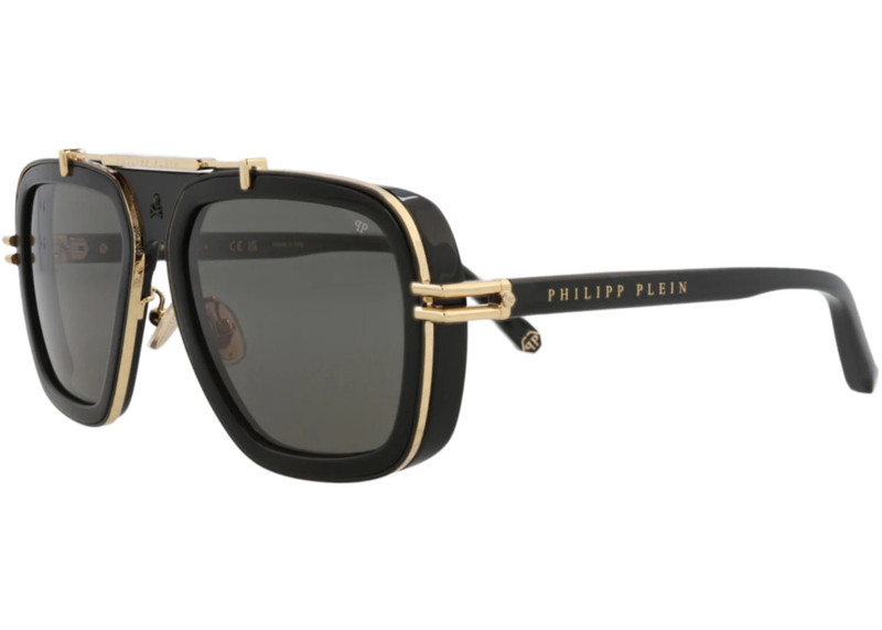 PHILIPP PLEIN Philipp Plein Aviator-Frame Metal Sunglasses Black Black Grey (SPP109V-57-700K) outlook