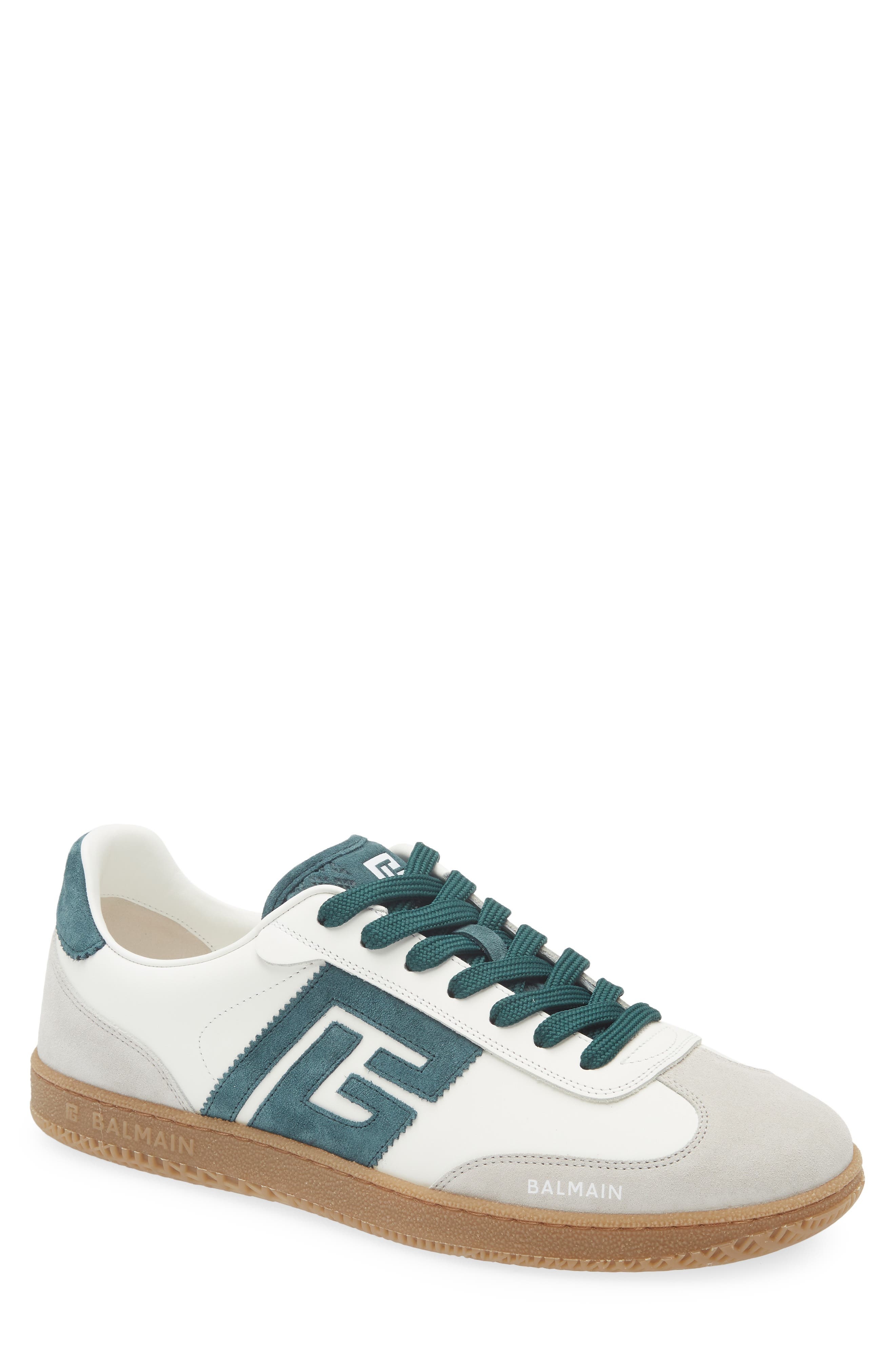 Balmain Swan Low Top Sneaker in Emerald/White at Nordstrom - 1