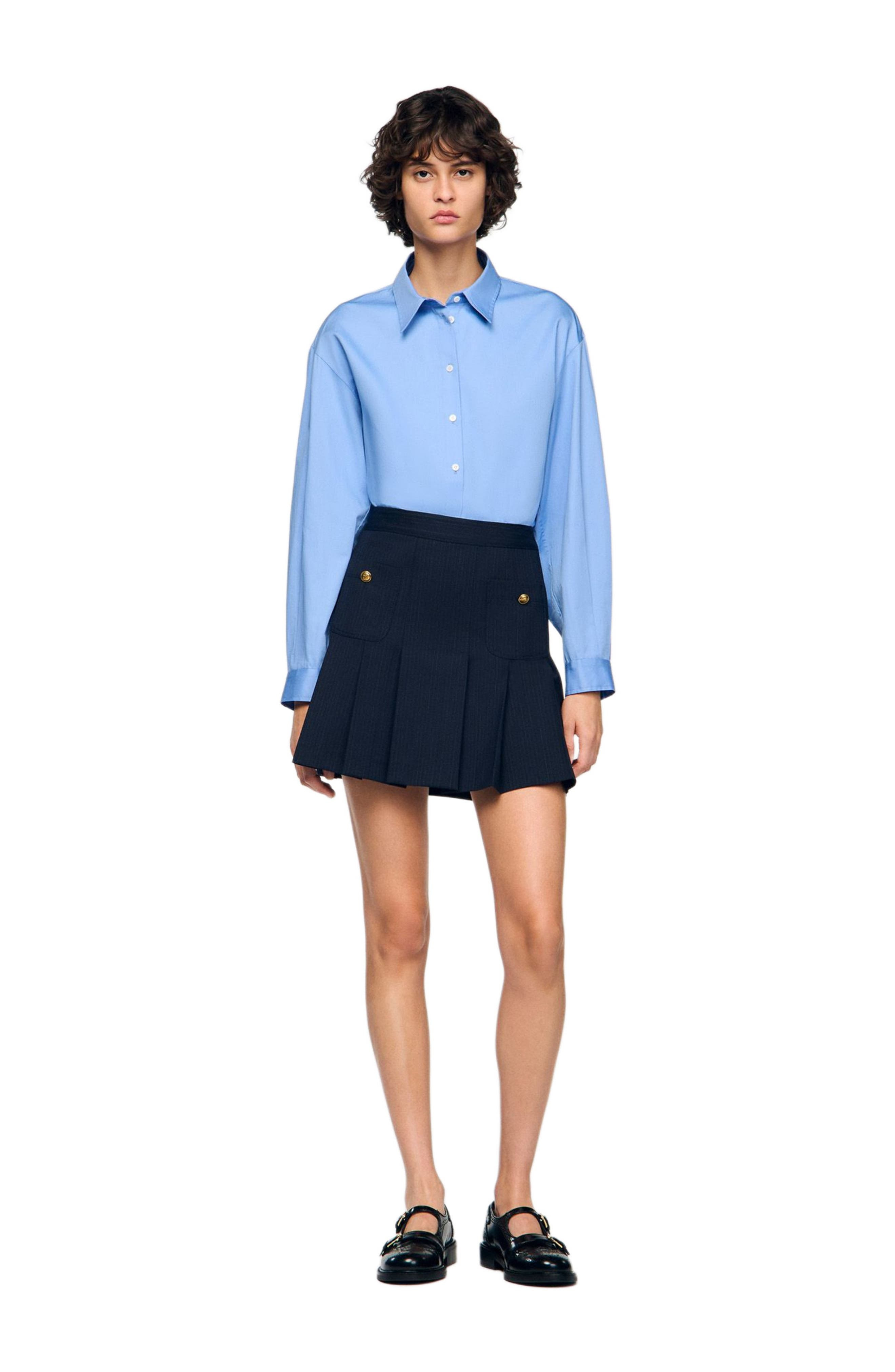 SANDRO Short striped pleated skirt in Navy Blue at Nordstrom - 2