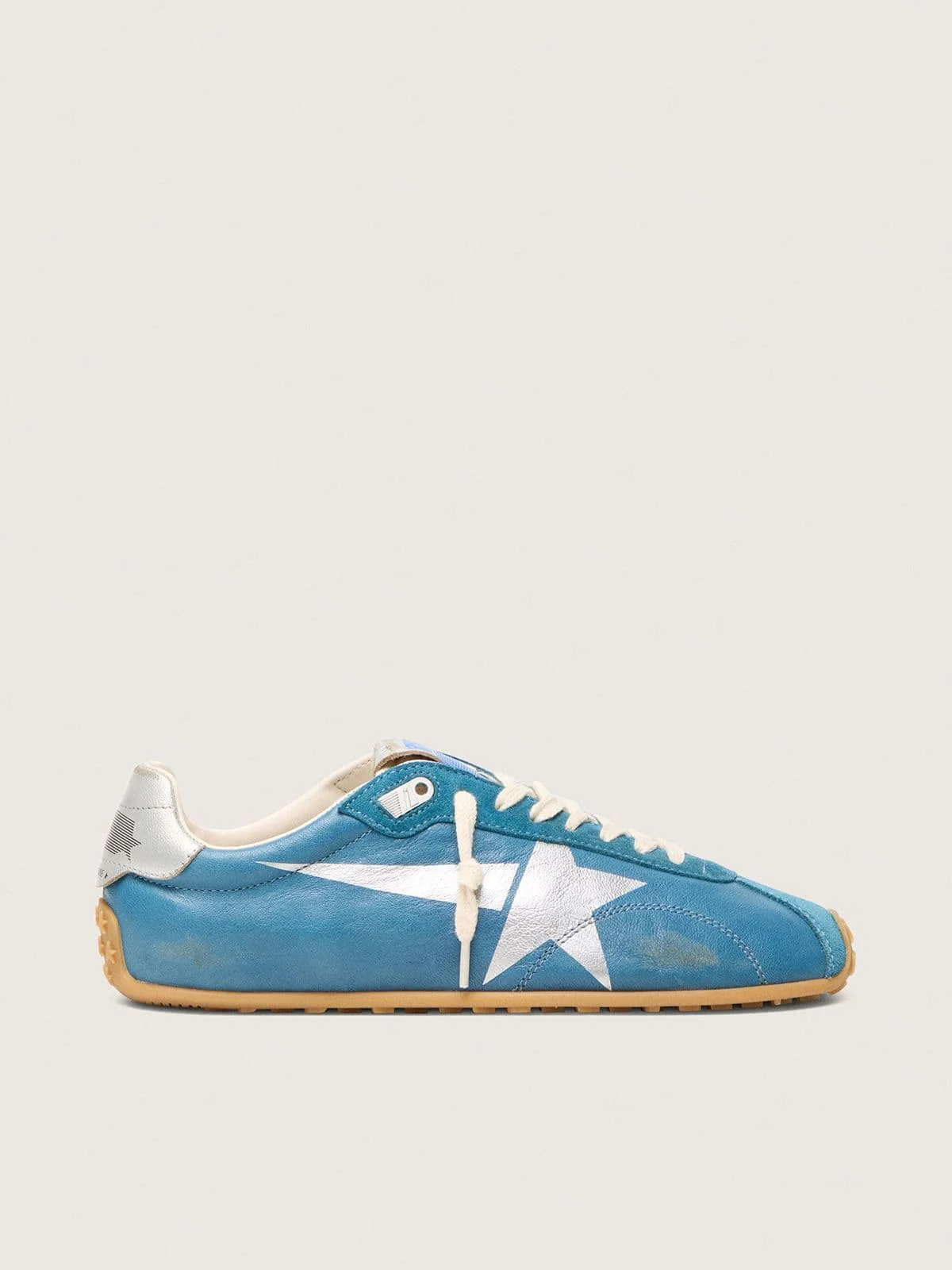 Women's Marathon in blue nappa with printed star and silver leather heel tab - 1