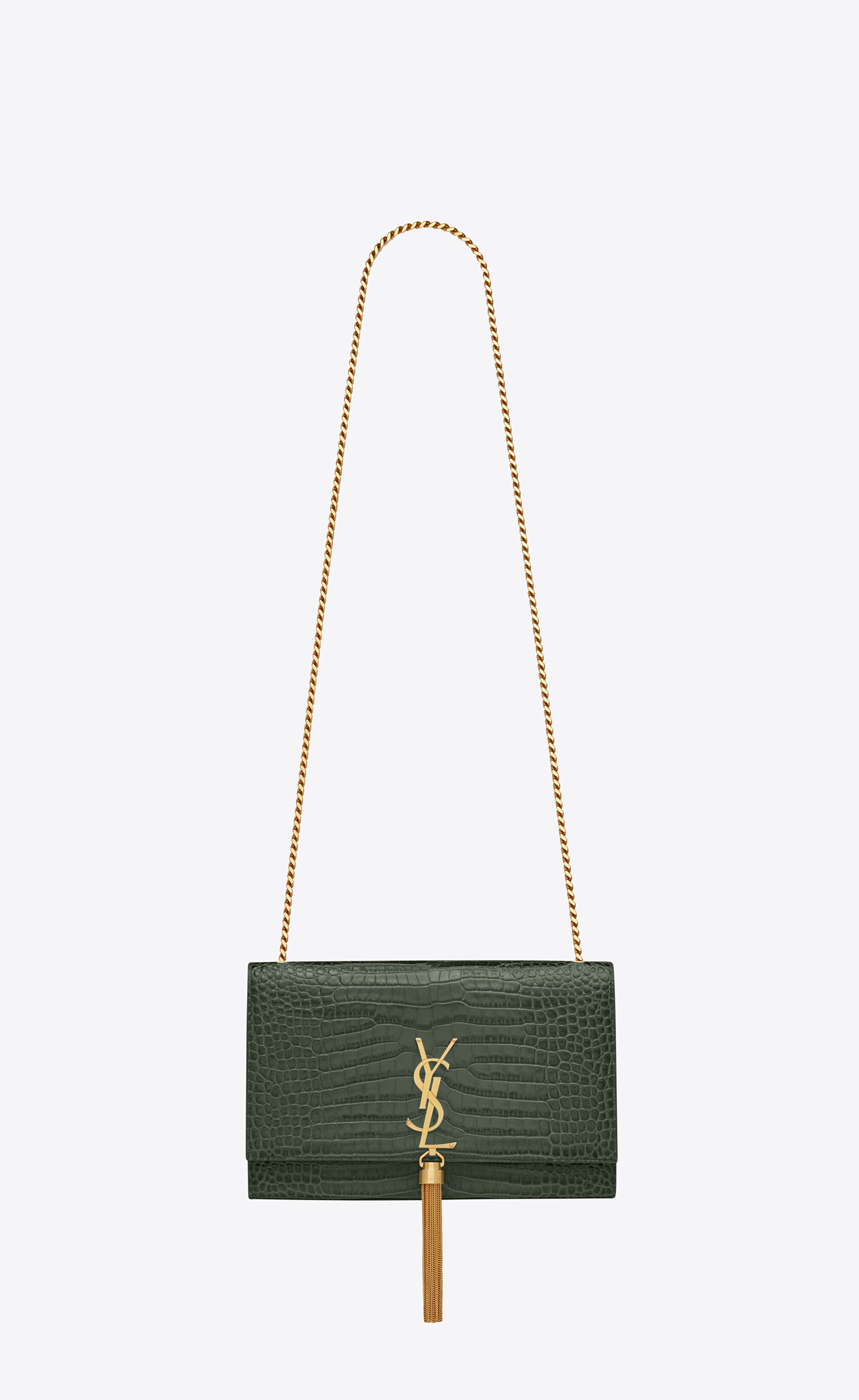 kate medium tassel chain bag in crocodile-embossed shiny leather - 1