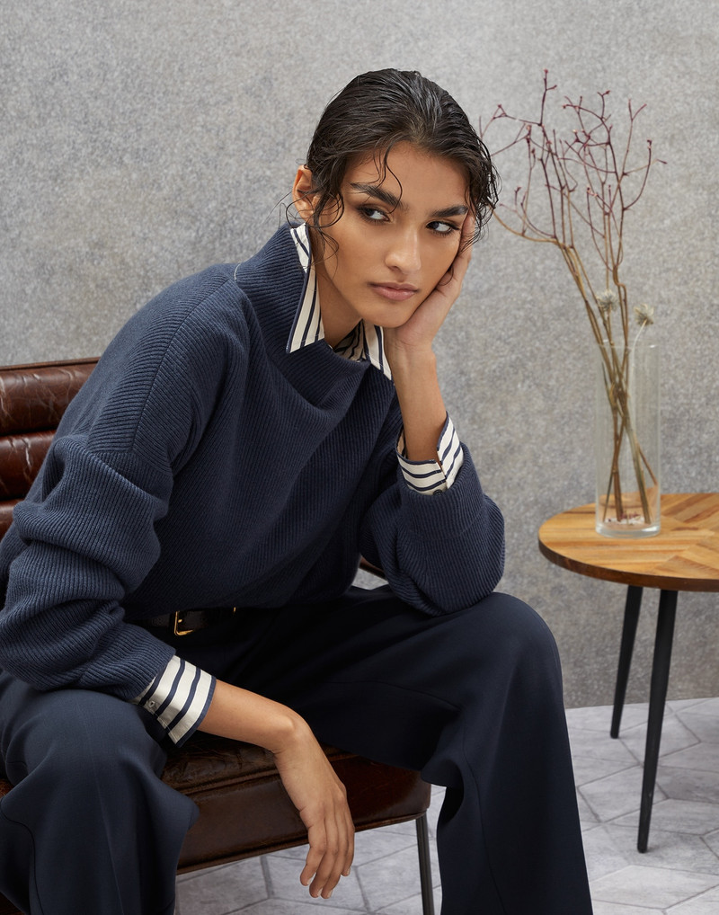 Cashmere English rib mock neck sweater with monili 6