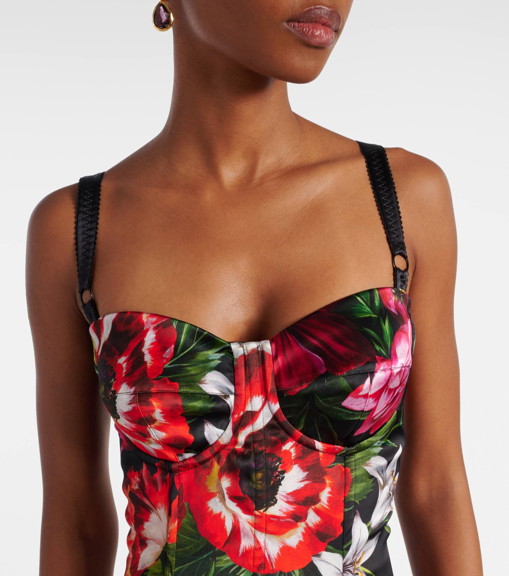 Floral satin midi dress - 4