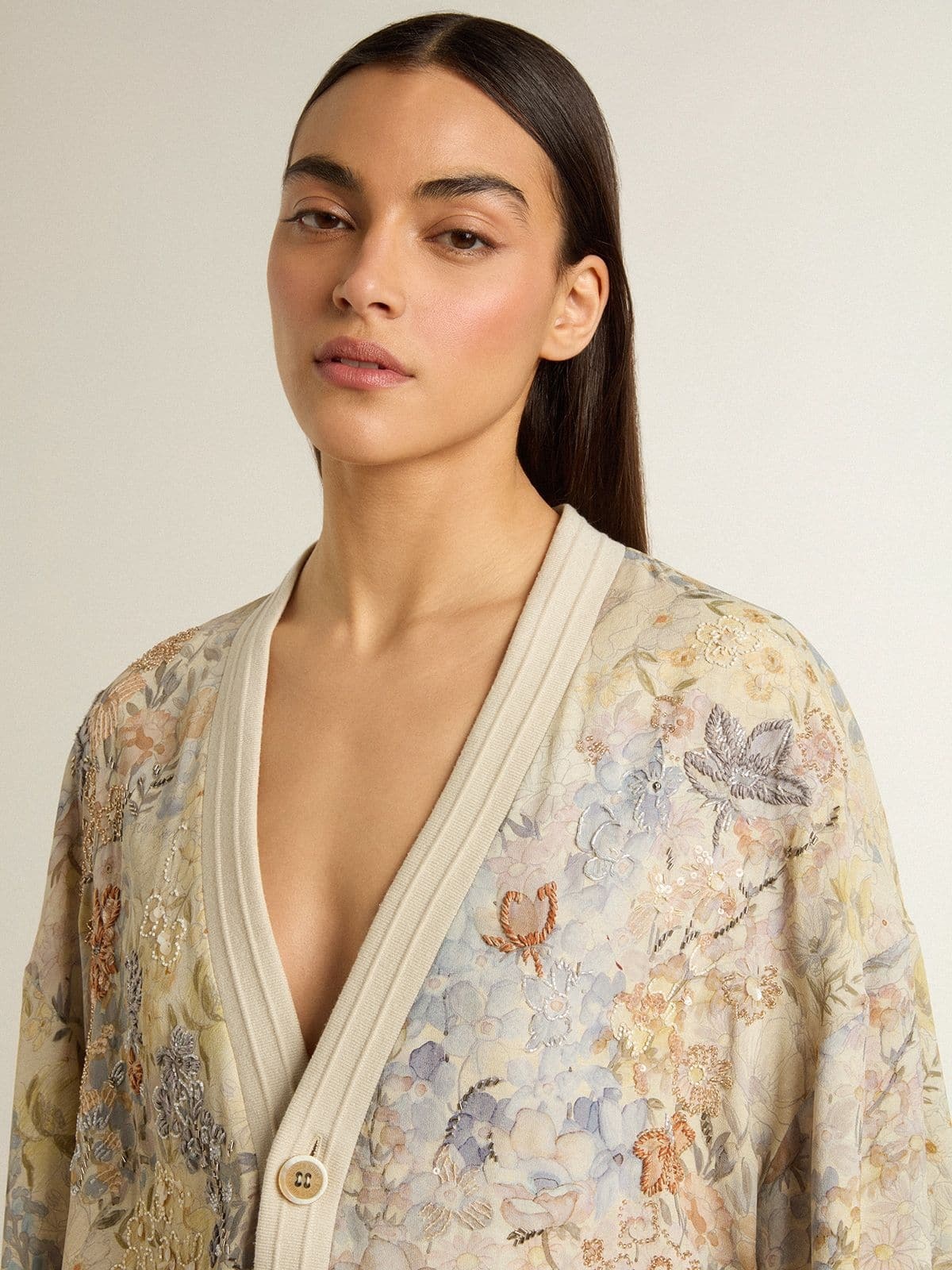 Women’s cardigan with floral print and embroidery - 5
