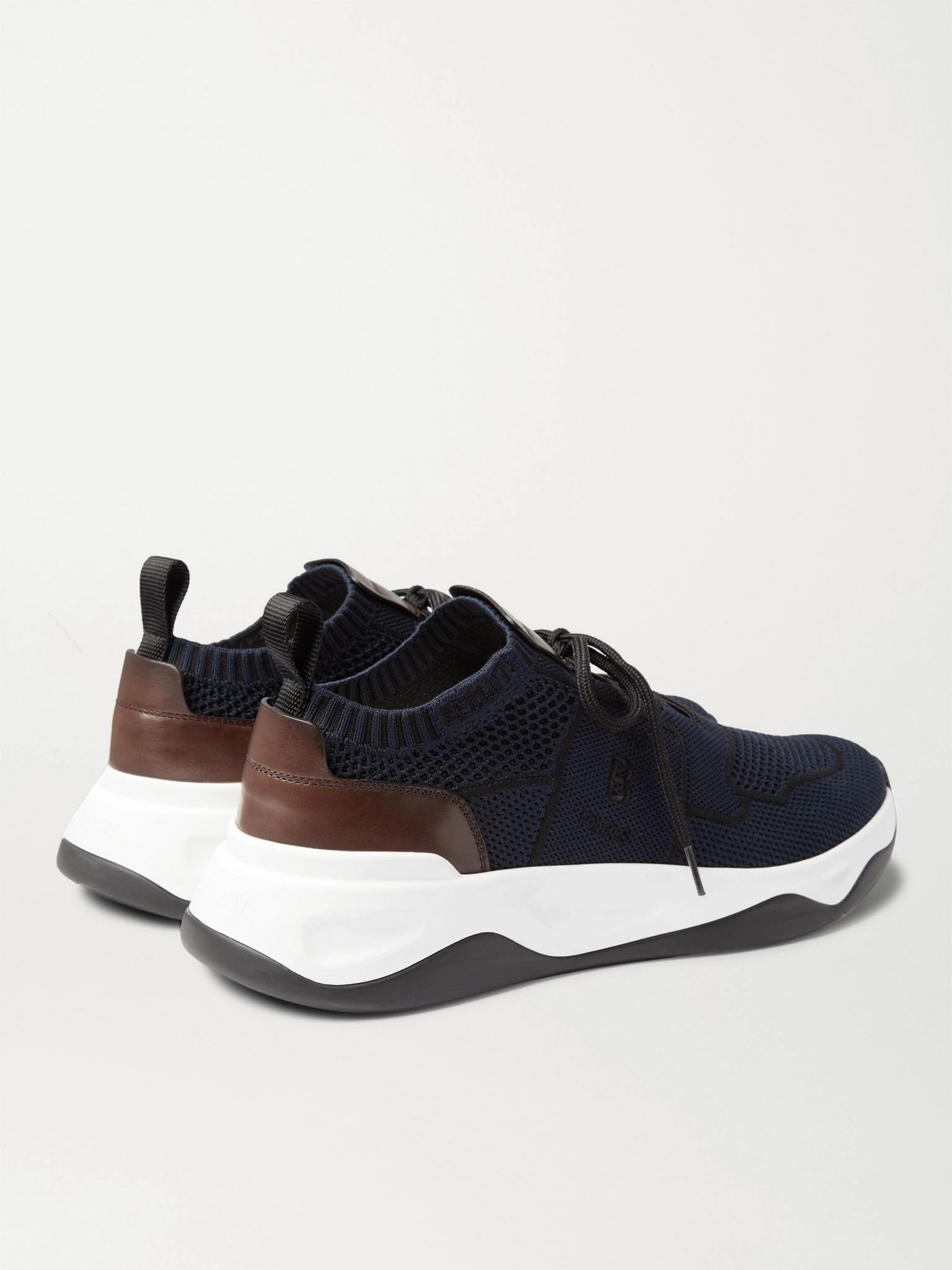 Shadow Venezia Leather-Trimmed Stretch-Knit Sneakers Navy - 4