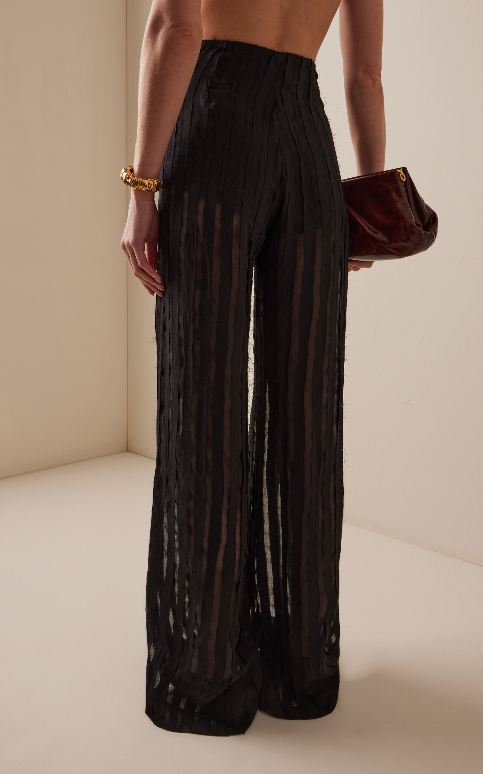 Striped Sheer Wide-Leg Pants black - 4