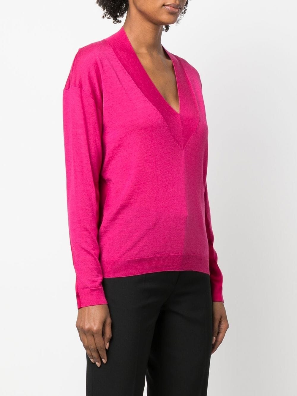 panelled V-neck knitted jumper - 3