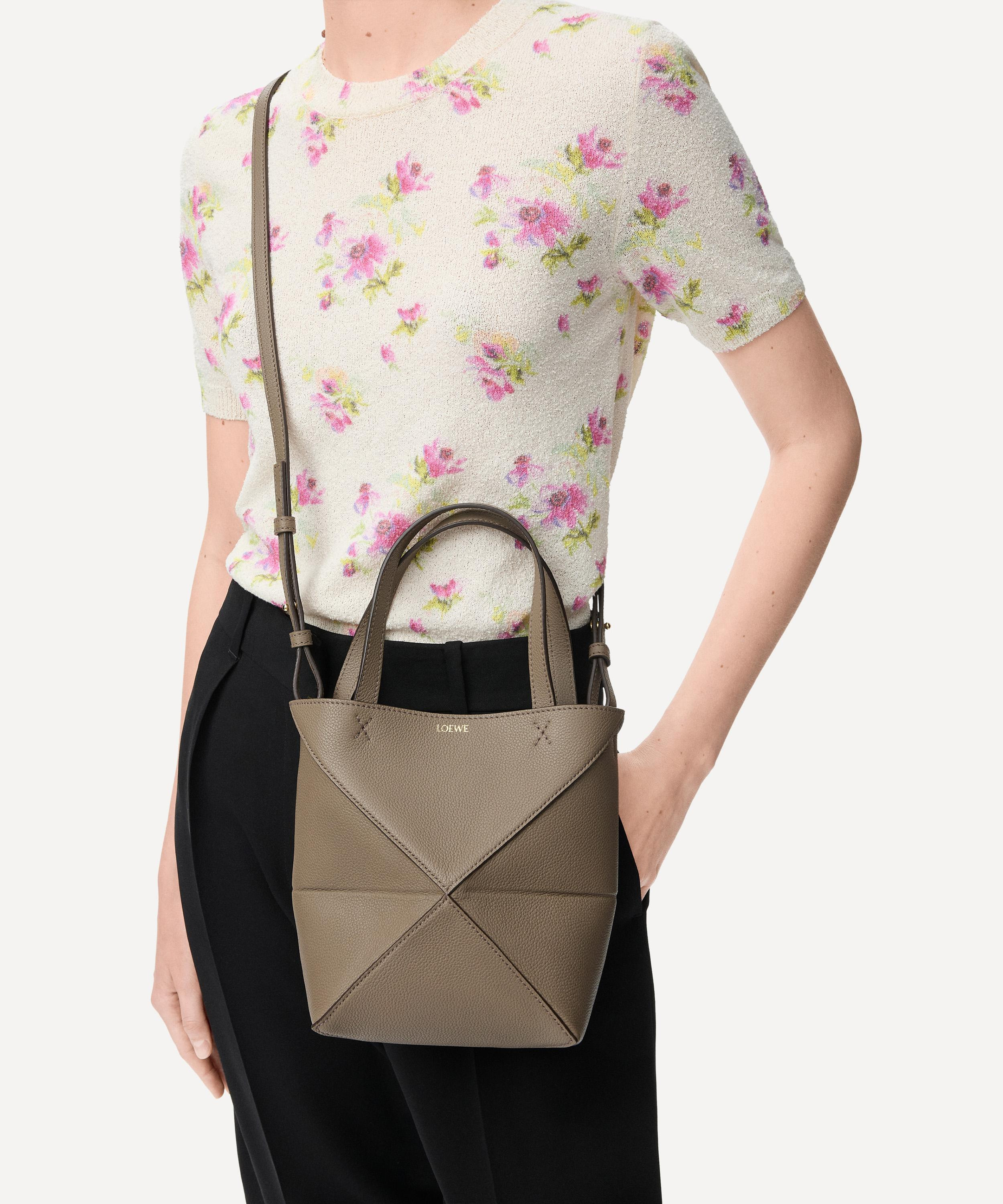 Mini Puzzle Fold Taupe Leather Tote Bag - 2