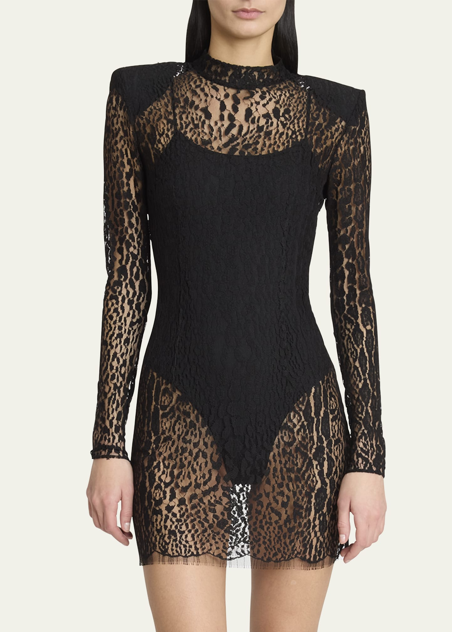 Leopard Lace Strong-Shoulder Mini Dress - 4