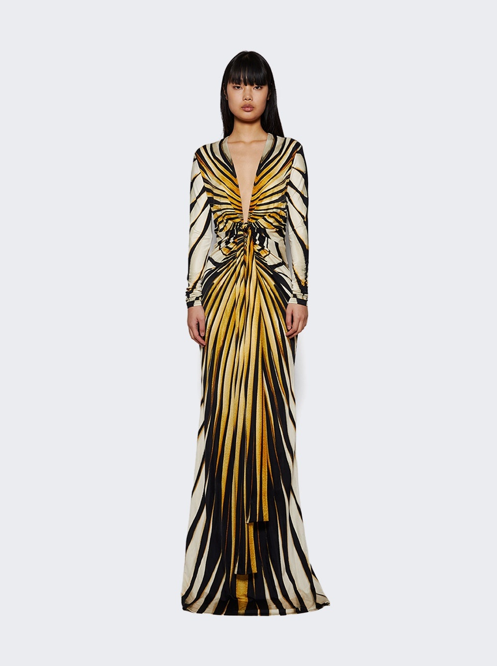 Long Dress With Deep V-neck Gold - 2