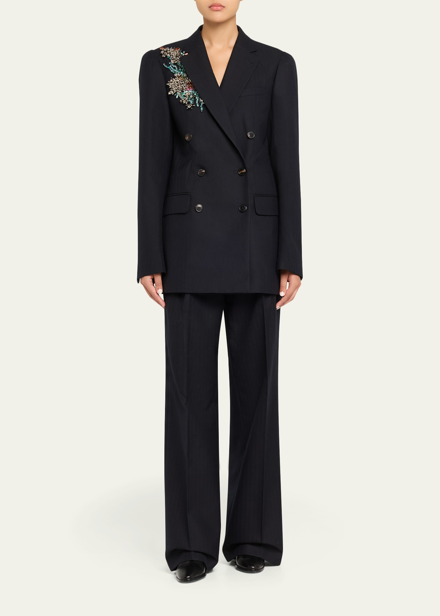 Portias Herringbone Wool Straight-Leg Pants - 2