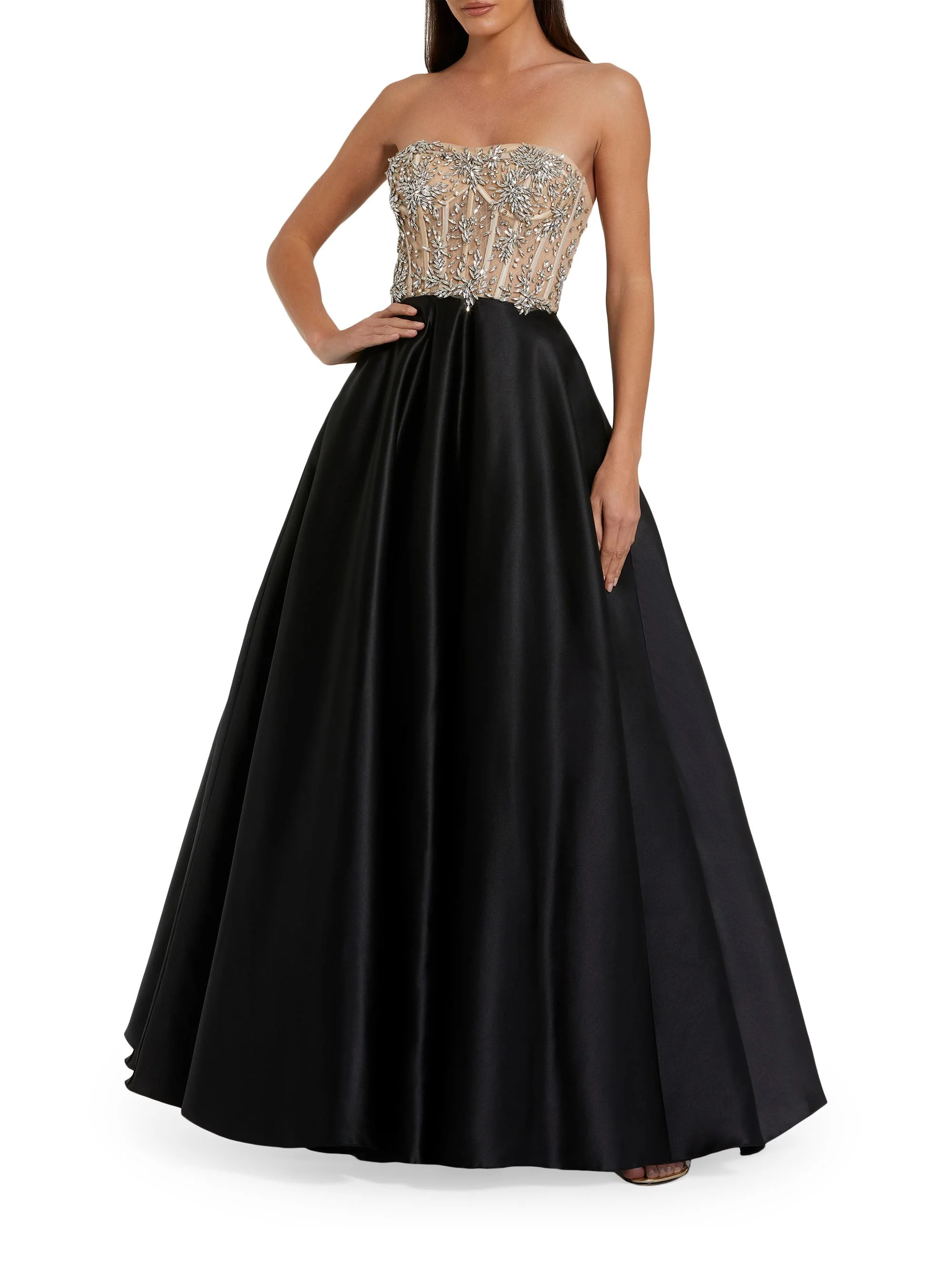 Women's Embellished Bustier Strapless Ballgown - Black - 1