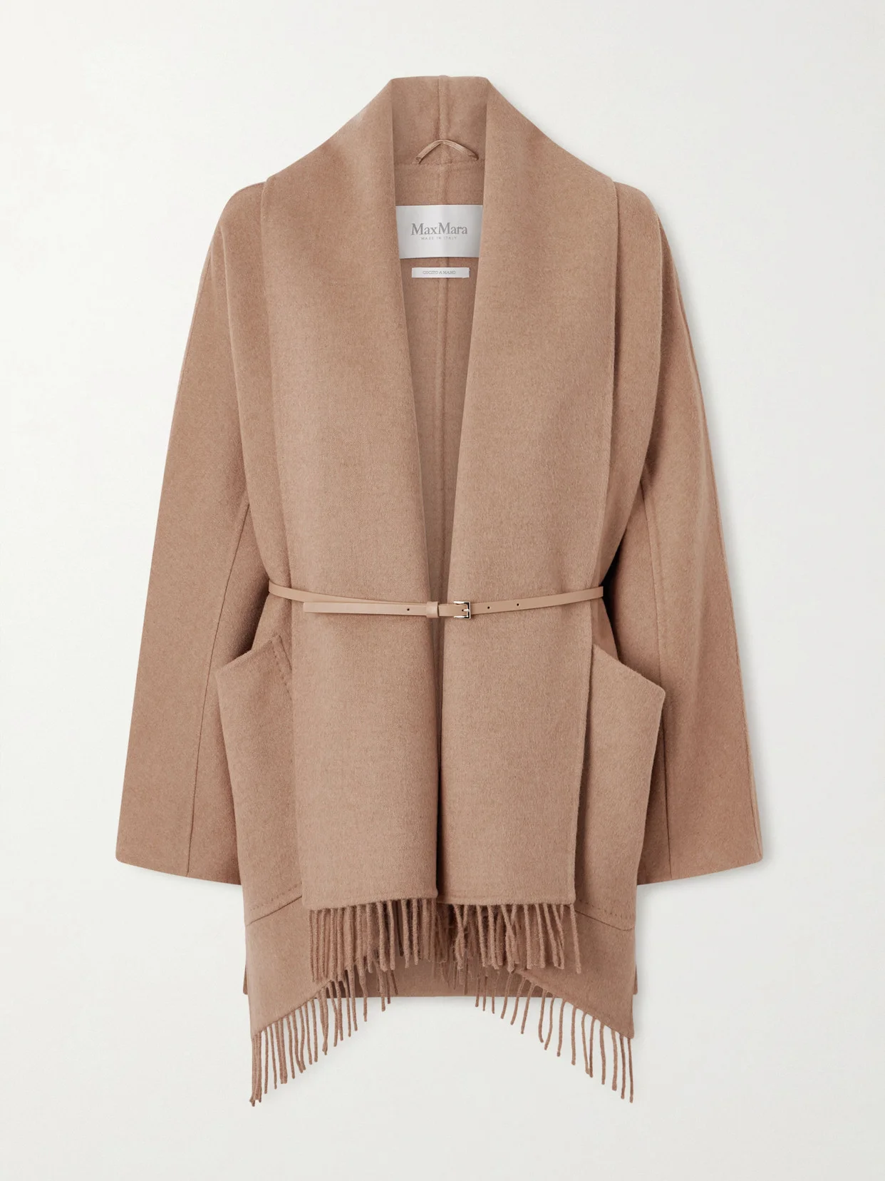Belted Fringed Camel Hair Coat - 1