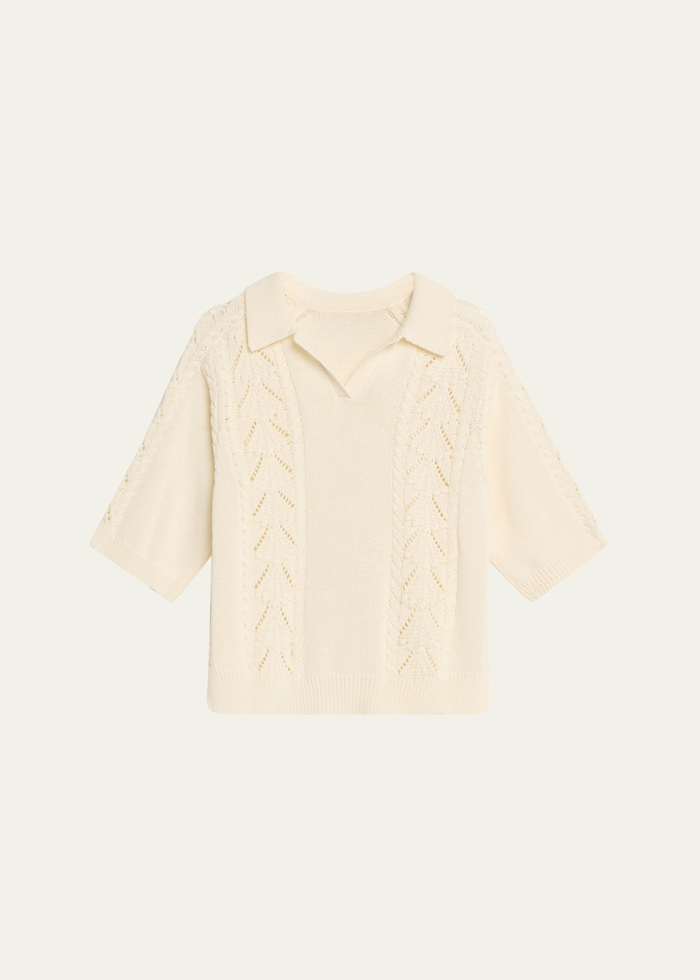 Kina Pointelle & Cable-Knit Cotton Polo Sweater - 1