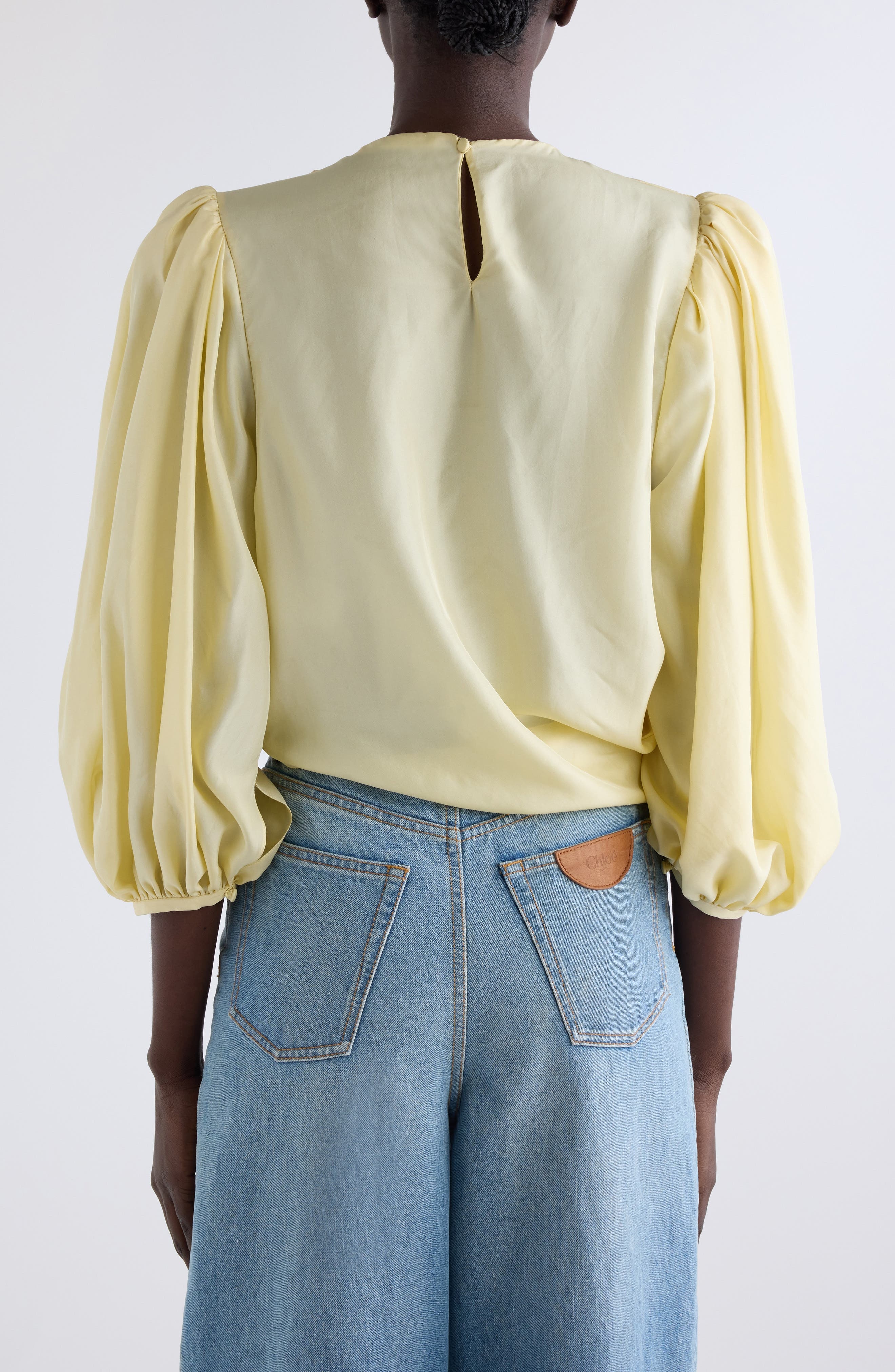 Chloé Draped Crop Top in Powder Yellow at Nordstrom - 3