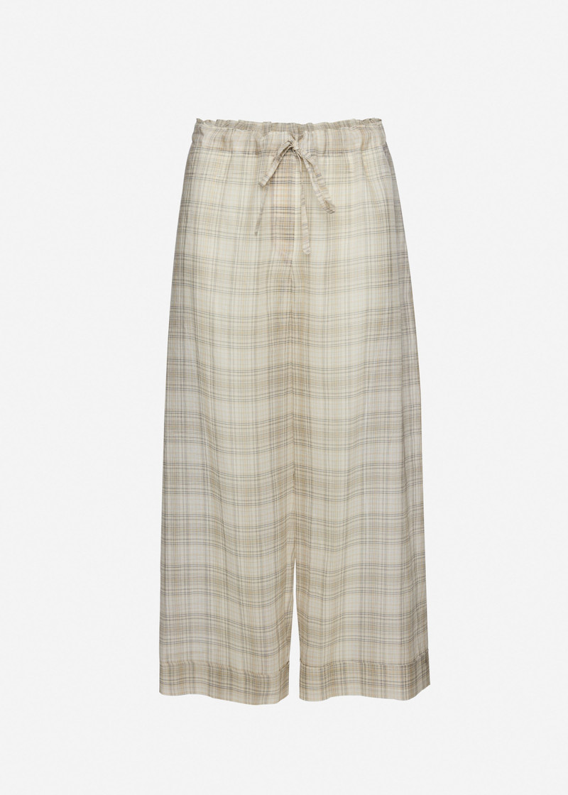 Checked drawstring culotte trousers in cream 1