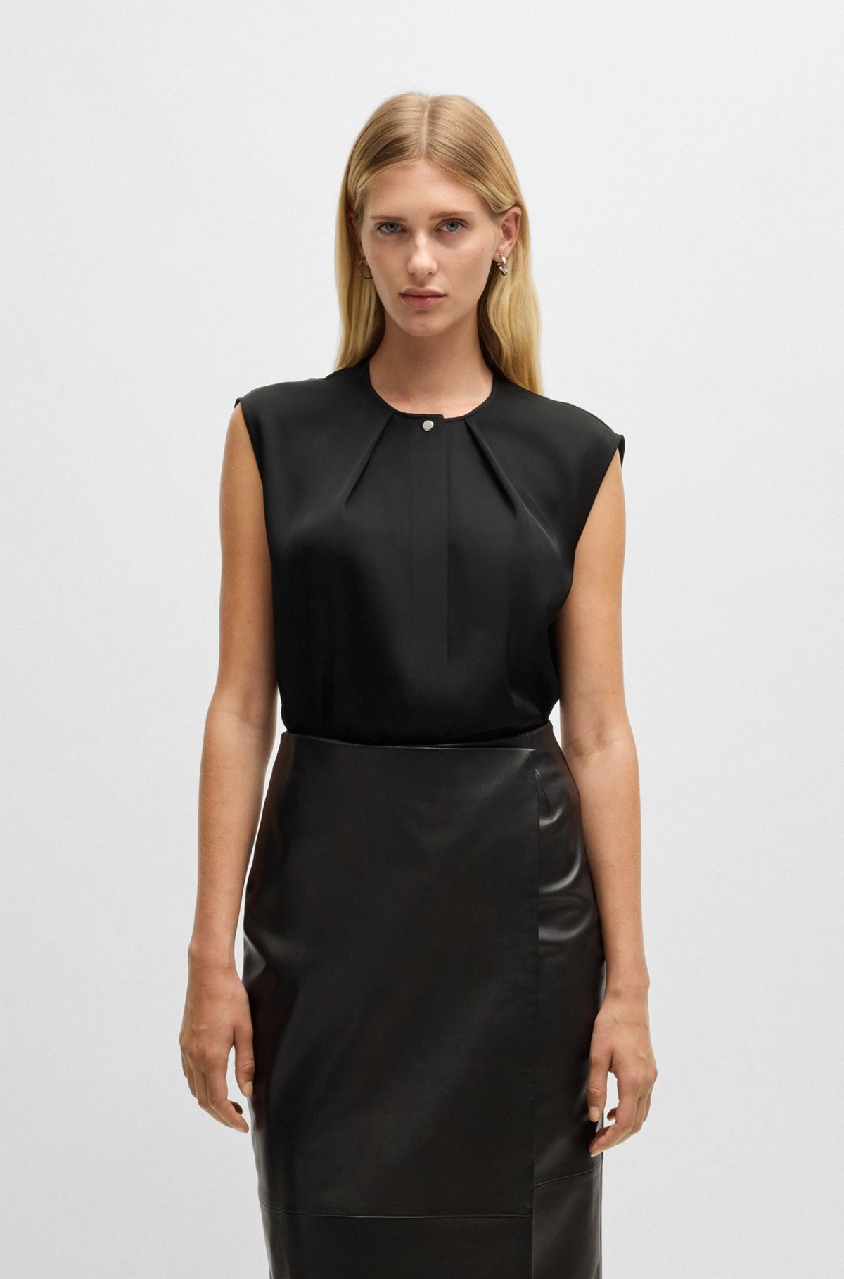 FITTED SLEEVELESS BLOUSE IN STRETCH SILK WITH CONCEALED PLACKET - 2