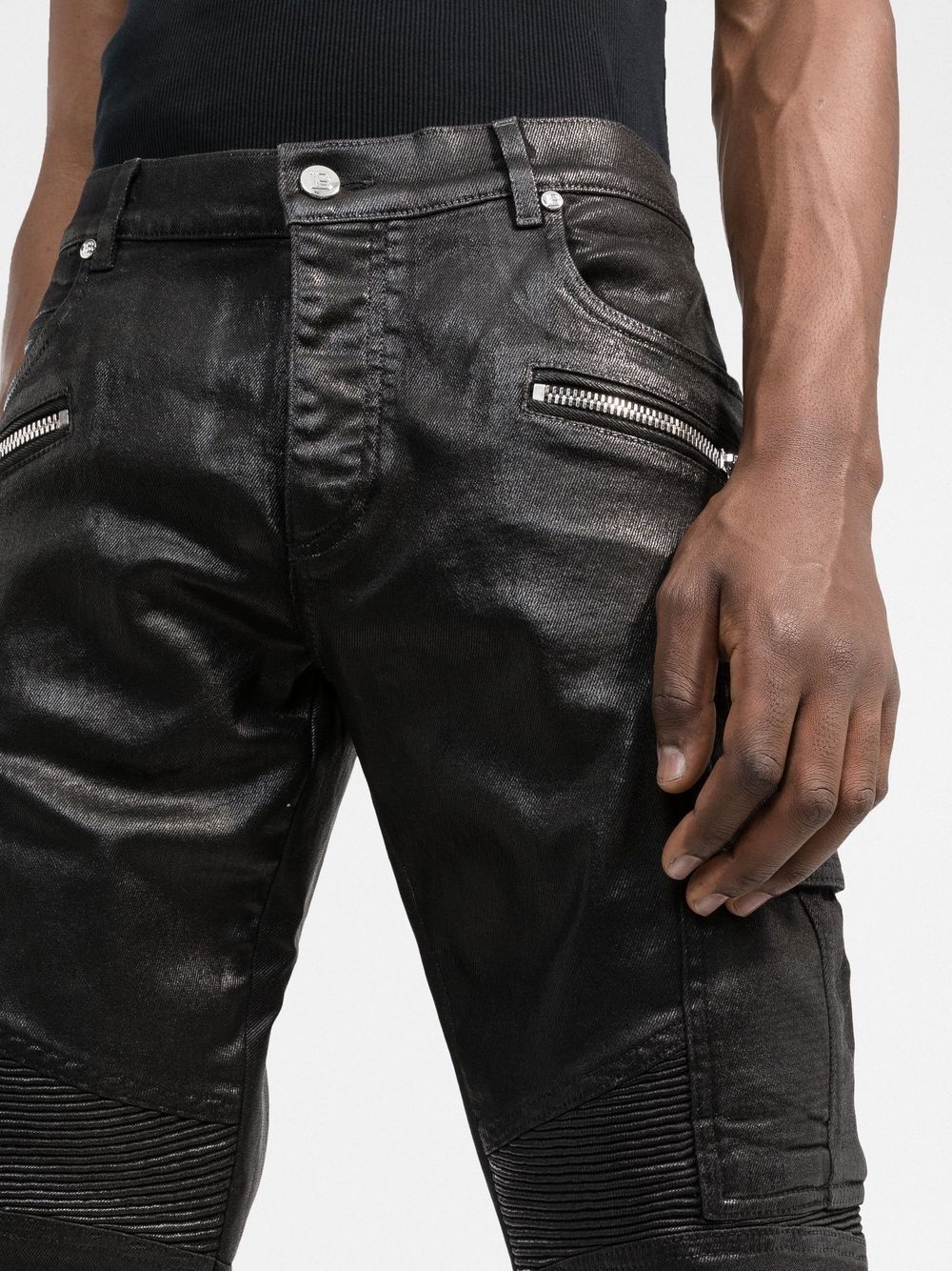 zip-detail polished-finish trousers - 5