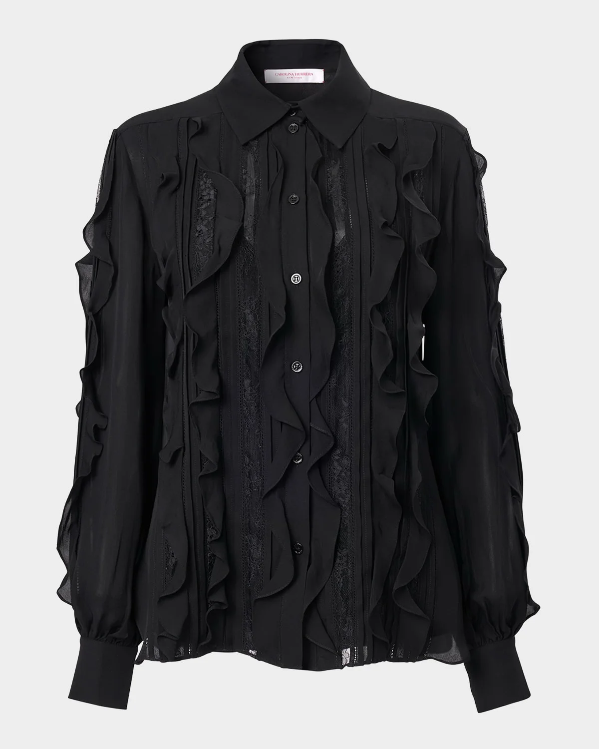 Ruffle Lace-Embroidered Silk Blouse - 1