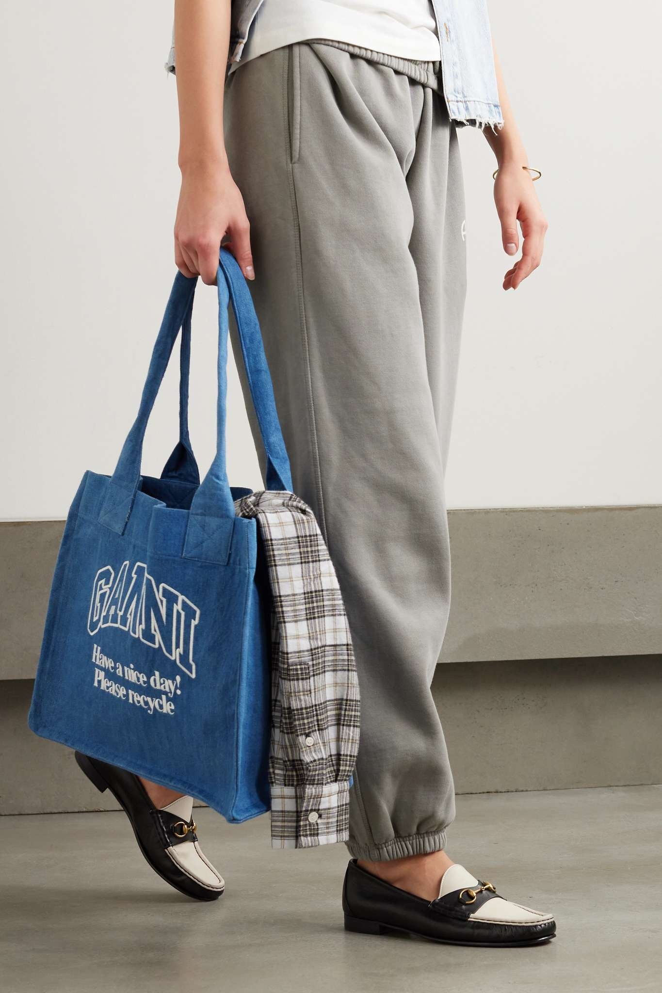 Ganni Logo embroidery denim shopping bag