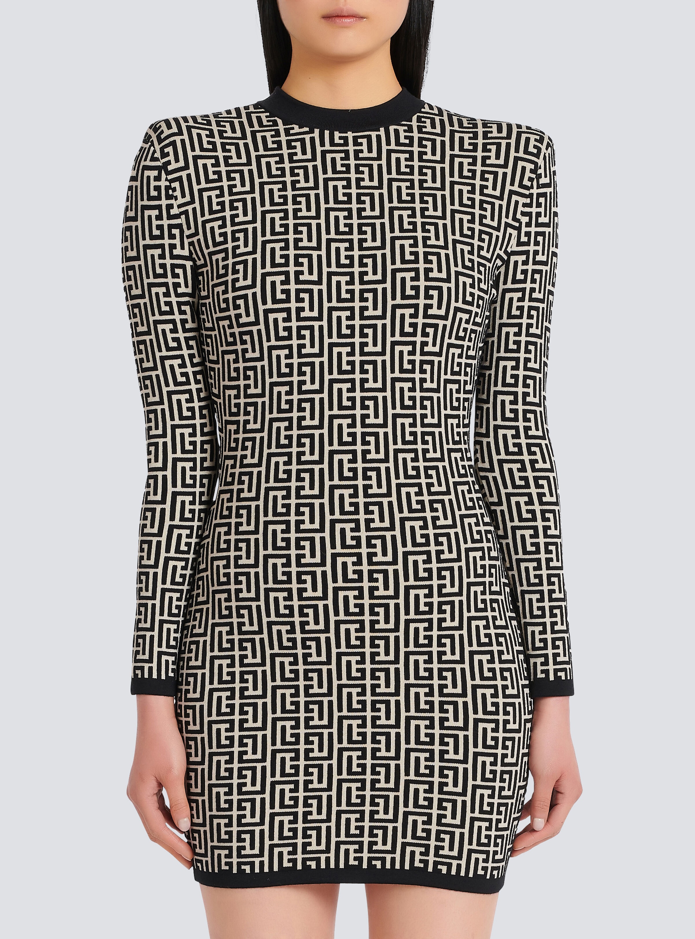 Short bicolor jacquard dress with Balmain monogram - 4