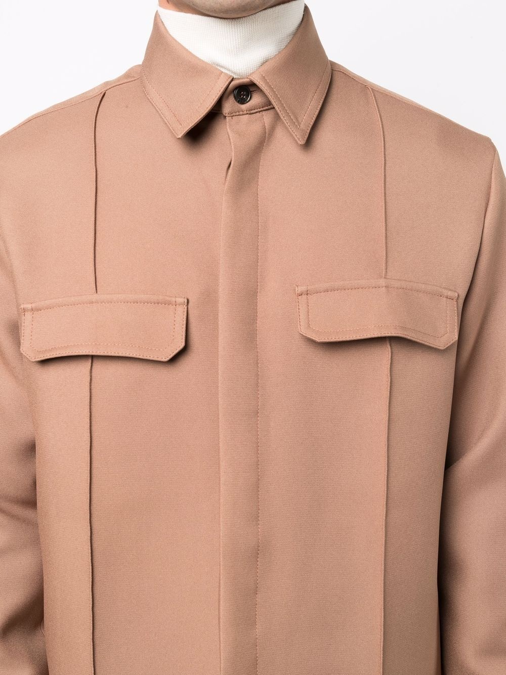 pintuck-detail flap-pockets overshirt - 5